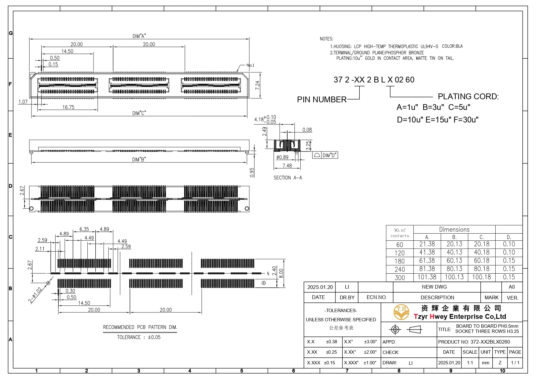BOARD TO BOARD PH0.5mm SOCKET THREE ROWS H3.25