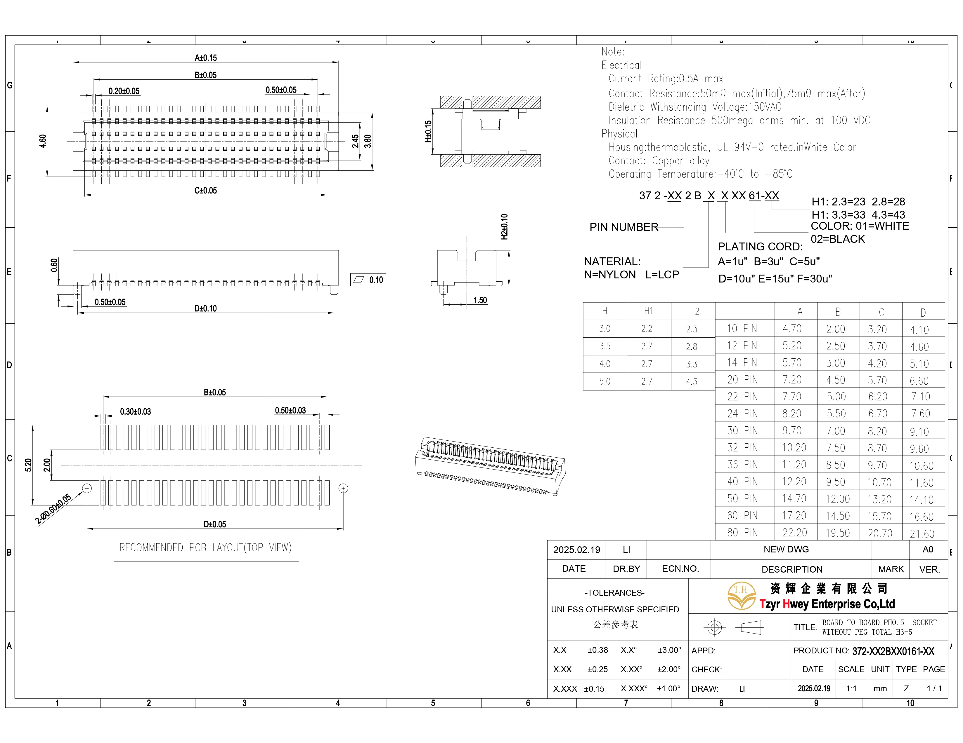 BOARD TO BOARD PH0.5 DF12 SOCKET WITHOUT PAD TOTAL H3-5