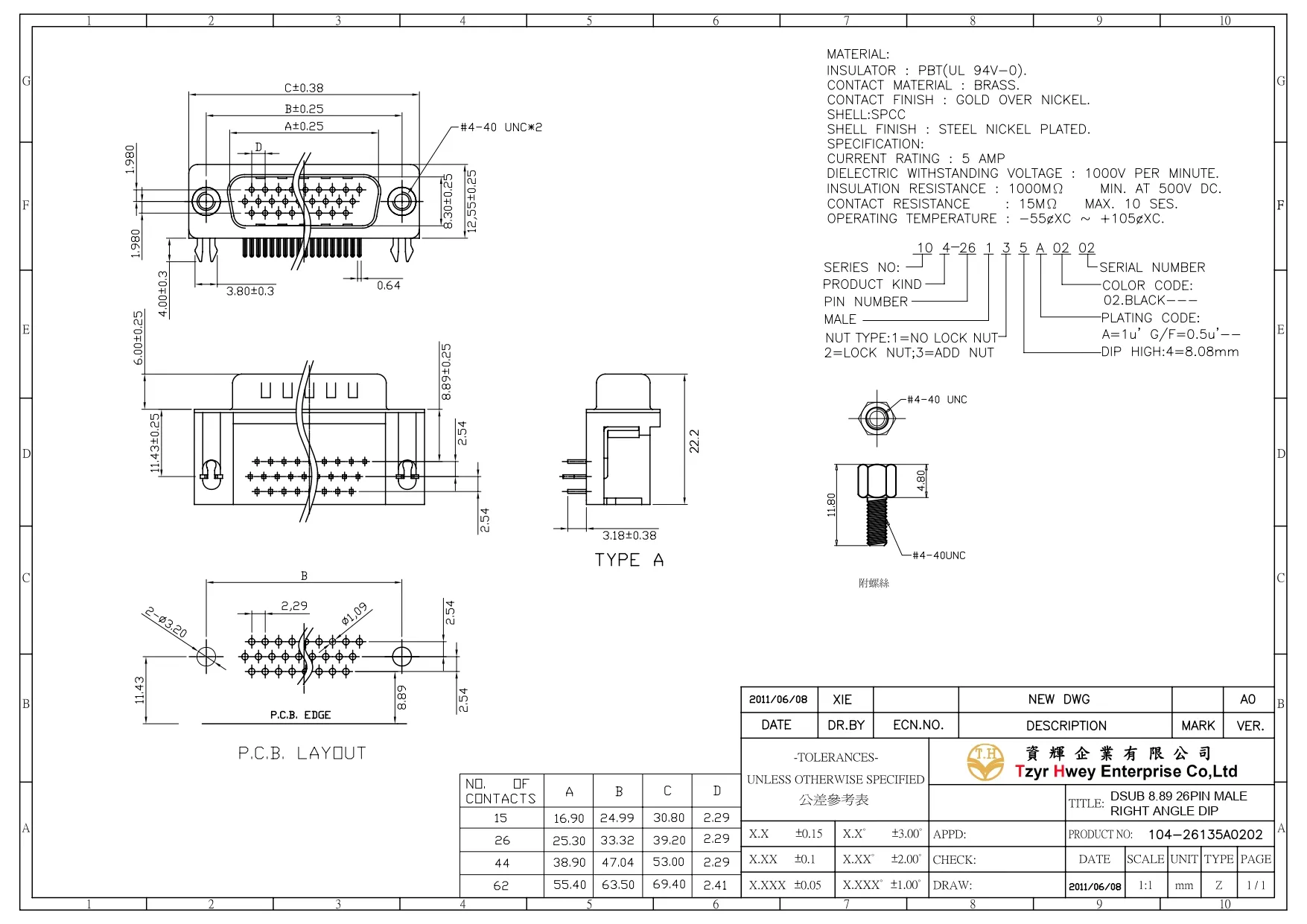 DSUB 8.89 26PIN MALE RIGHT ANGLE DIP