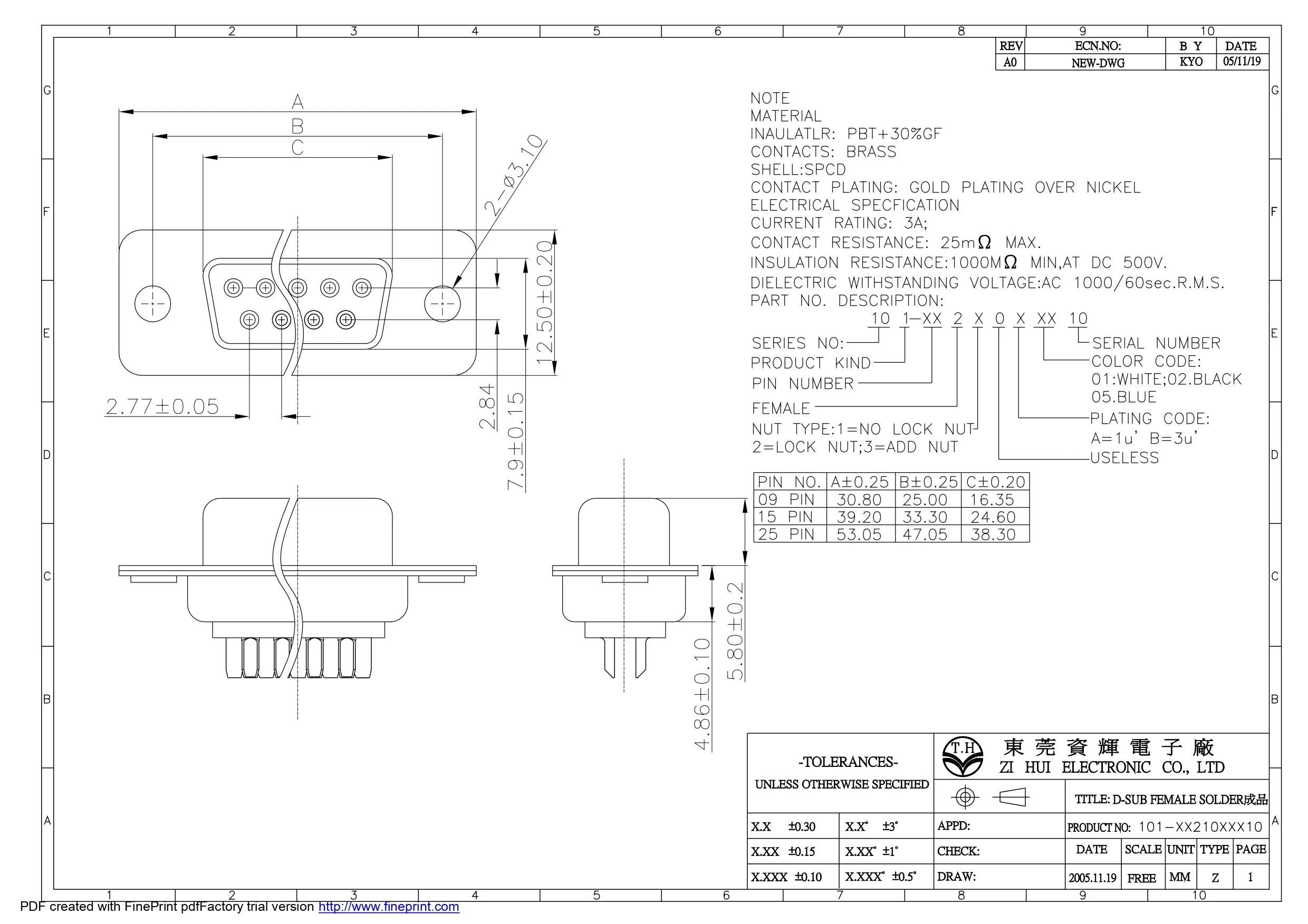 DB(F)SOLDER 雙排 9.15.25PIN 無卯螺絲