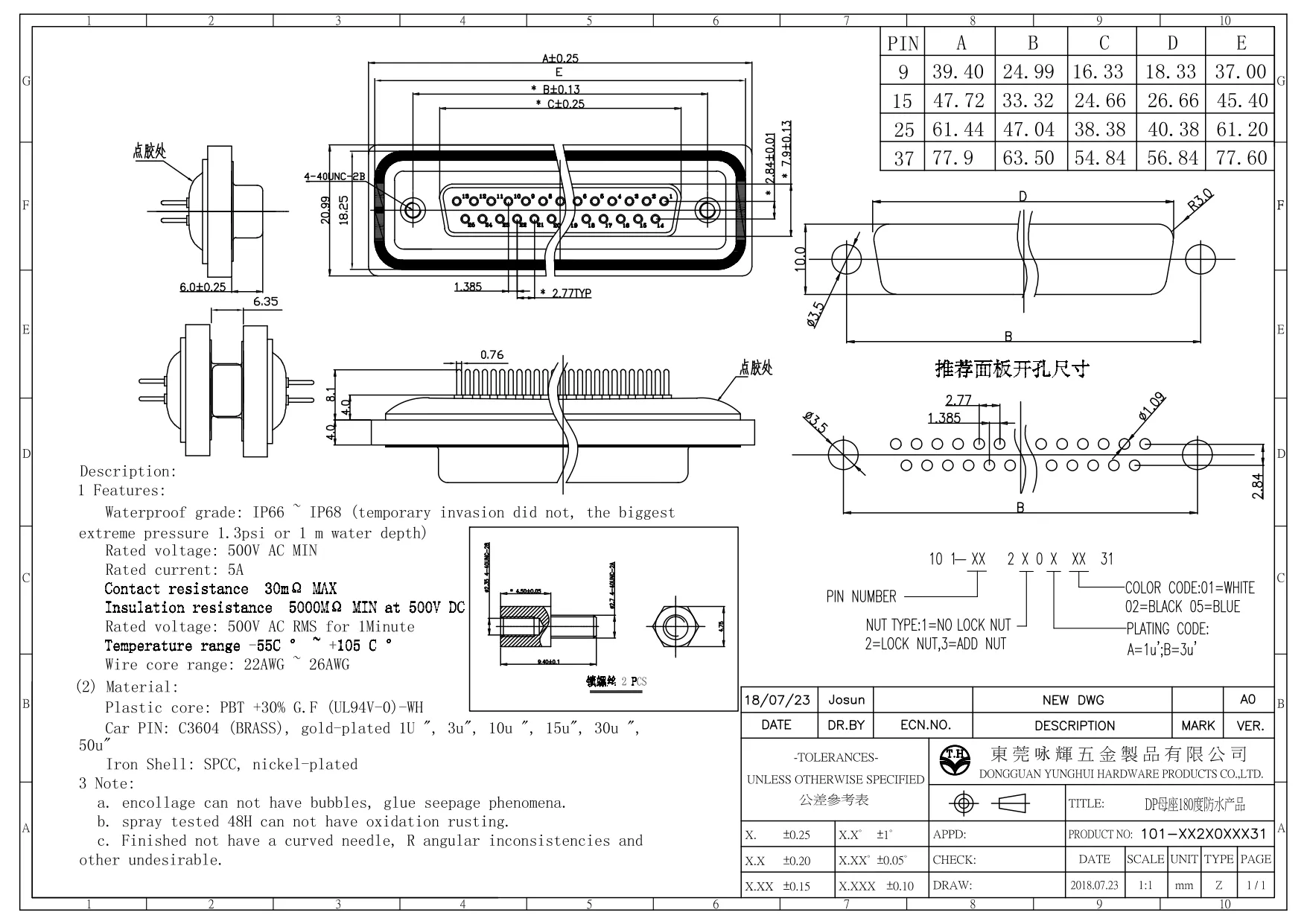 DP母座180度防水产品