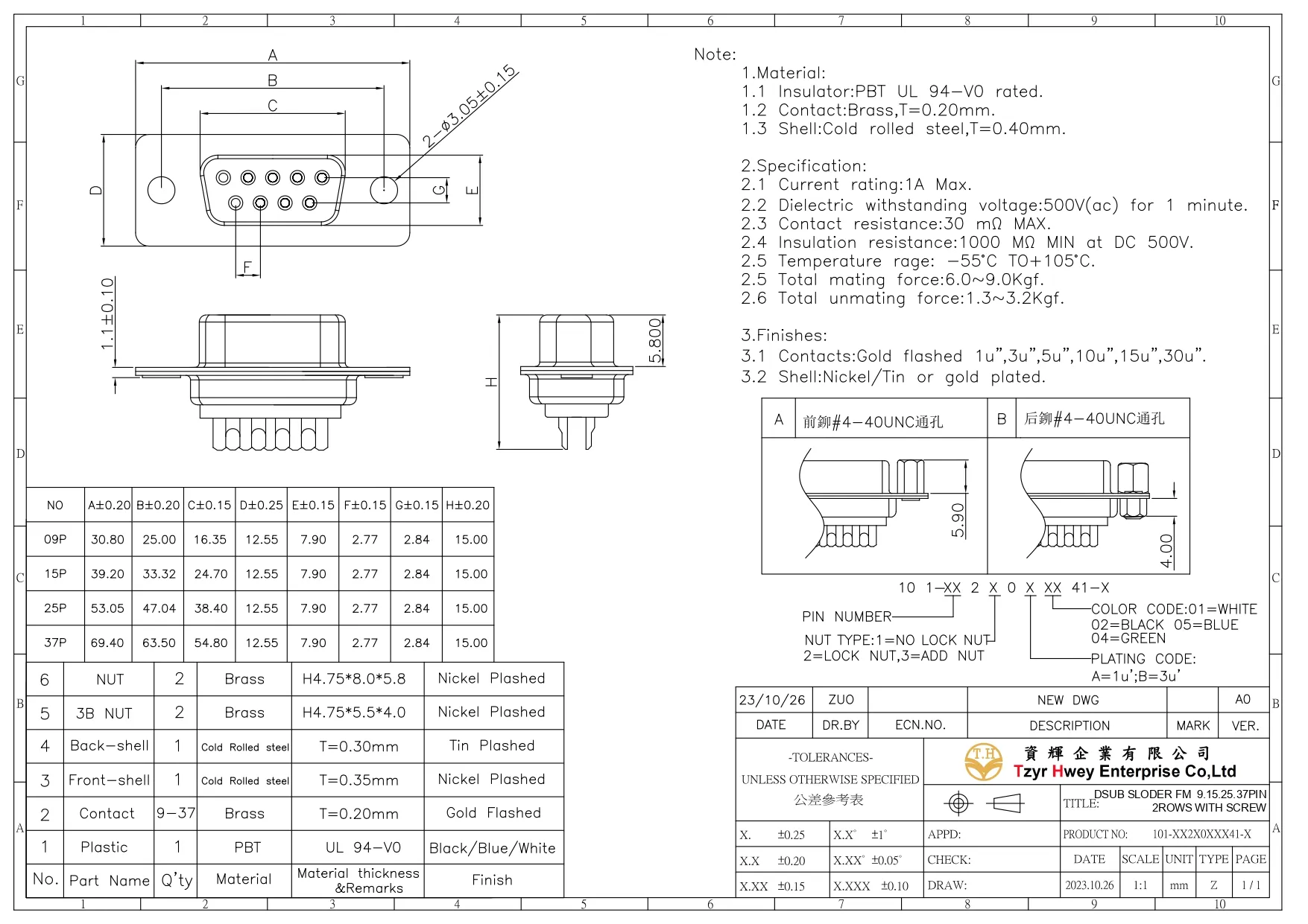 DSUB SLODER FM  9.15.25.37PIN 2ROWS WITH SCREW