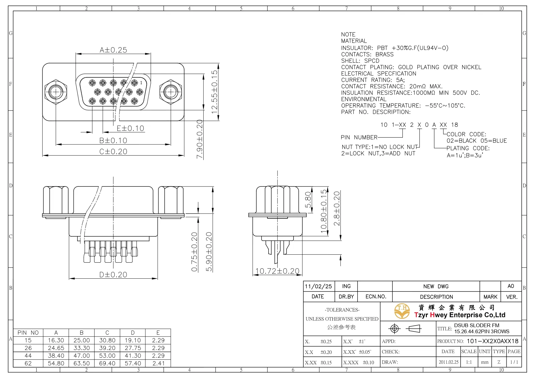 DSUB SLODER FM  15.26.44.62PIN 3ROWS
