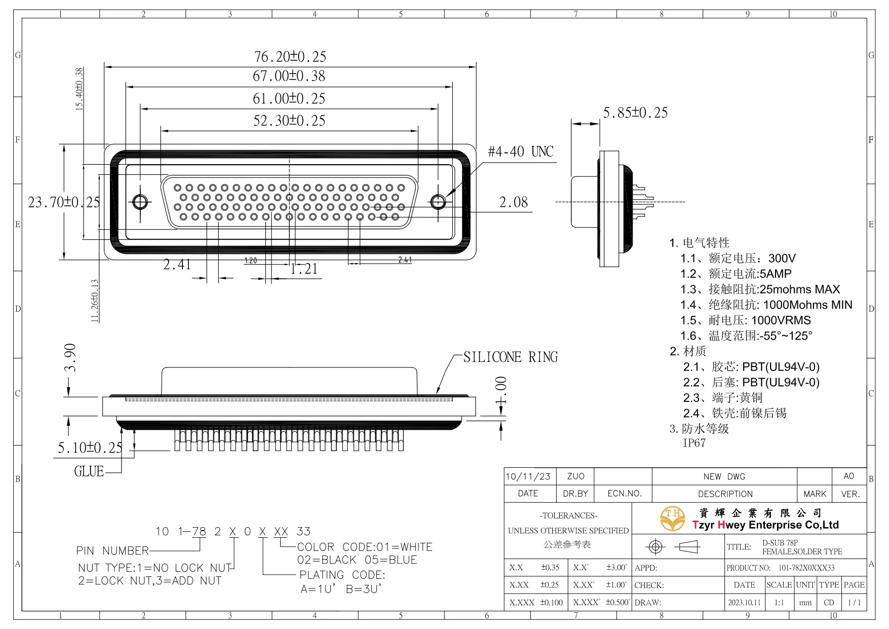 DSUB WATERPROOF FEMALE SOLDER TYPE 78P