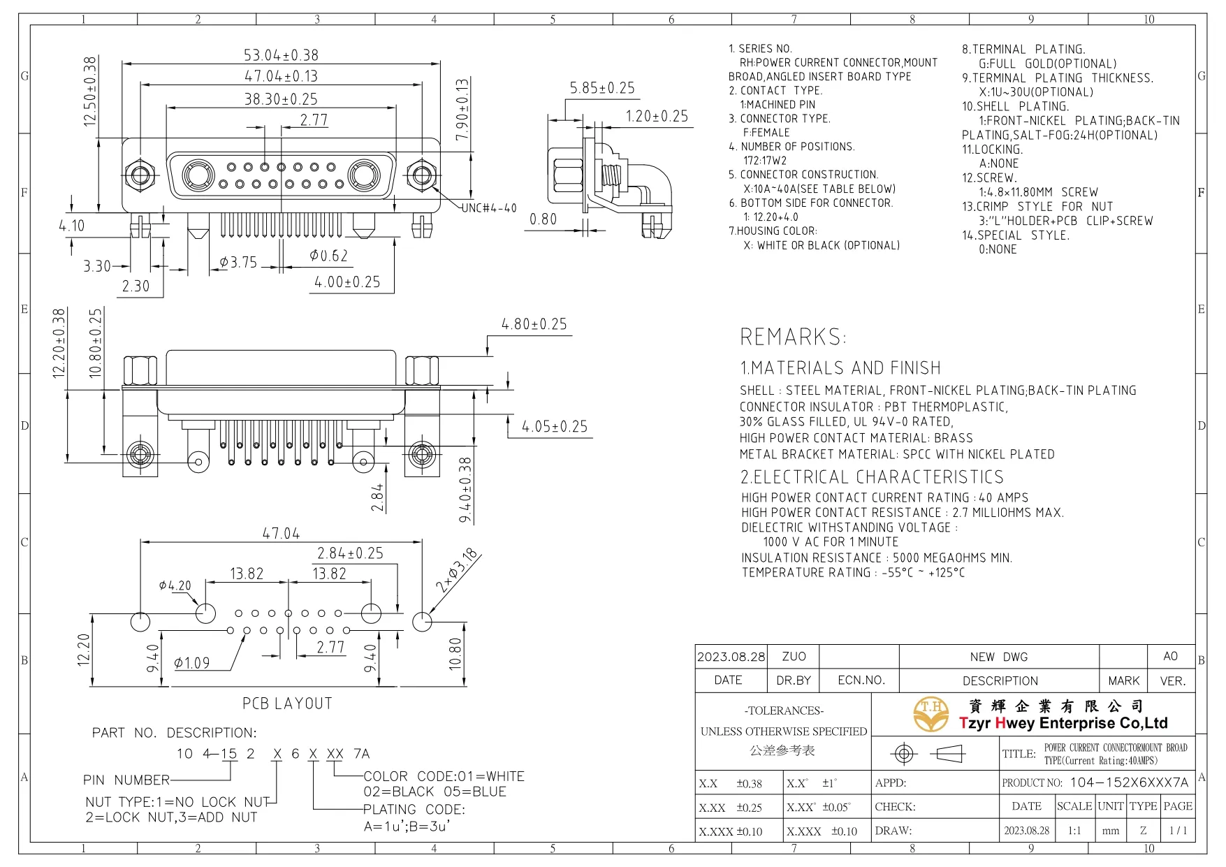 POWER DSUB CONNECTOR MOUNT BROAD TYPE 40A