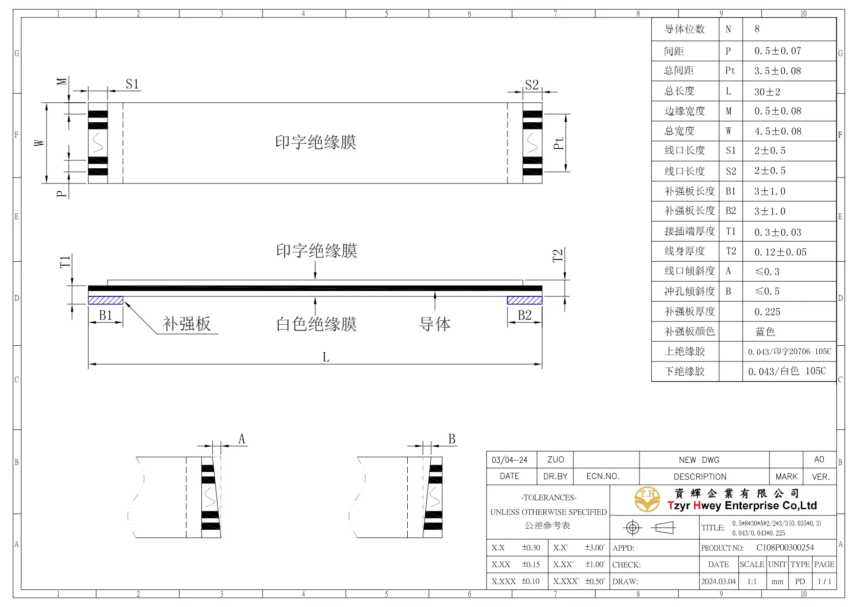 0.5FFC 8PIN 30xAx2-2x3-3(0.035x0.3)0.043-0.043x0.225