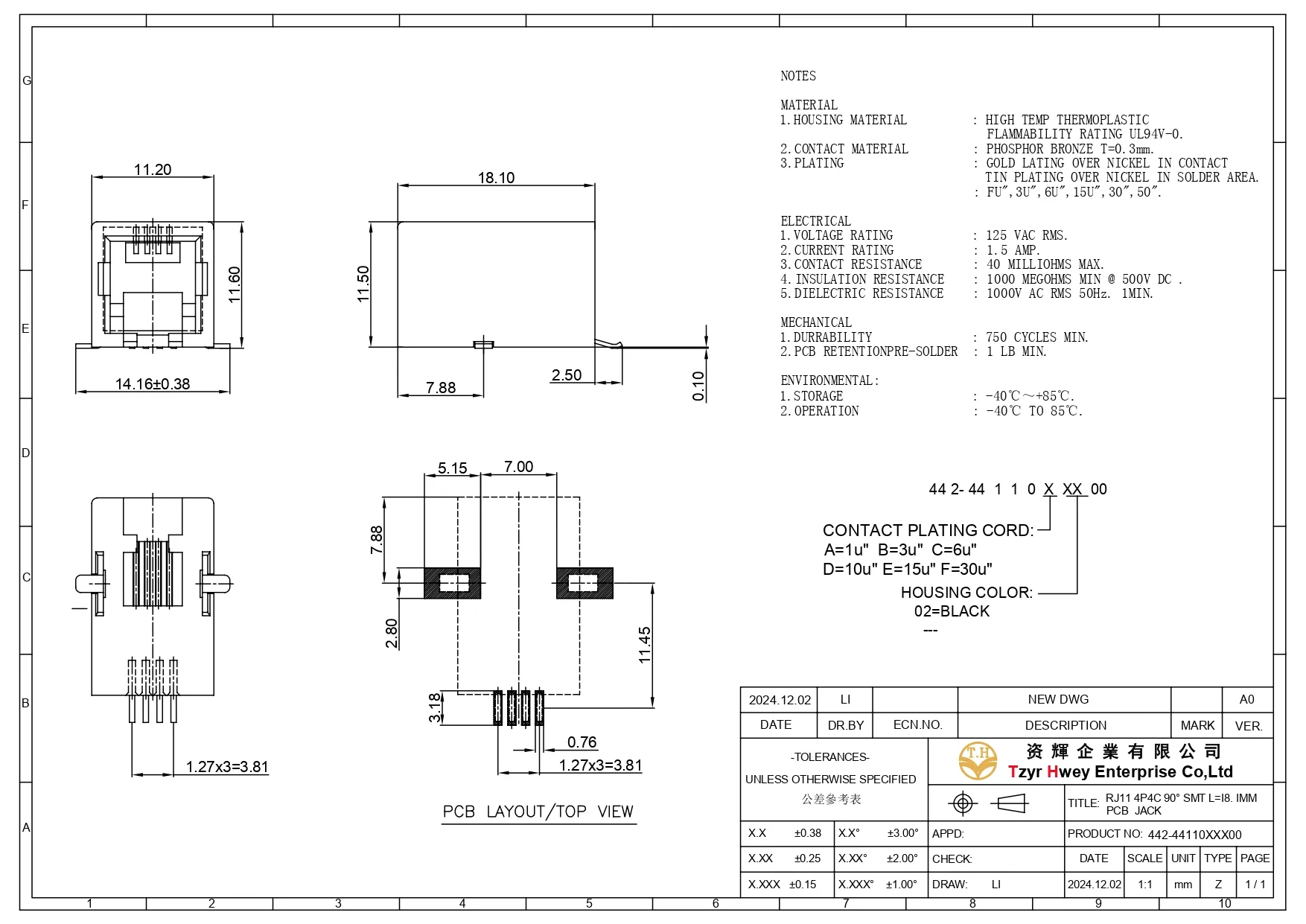 RJ11 4P4C 90° SMT L=I8. IMM  PCB  JACK