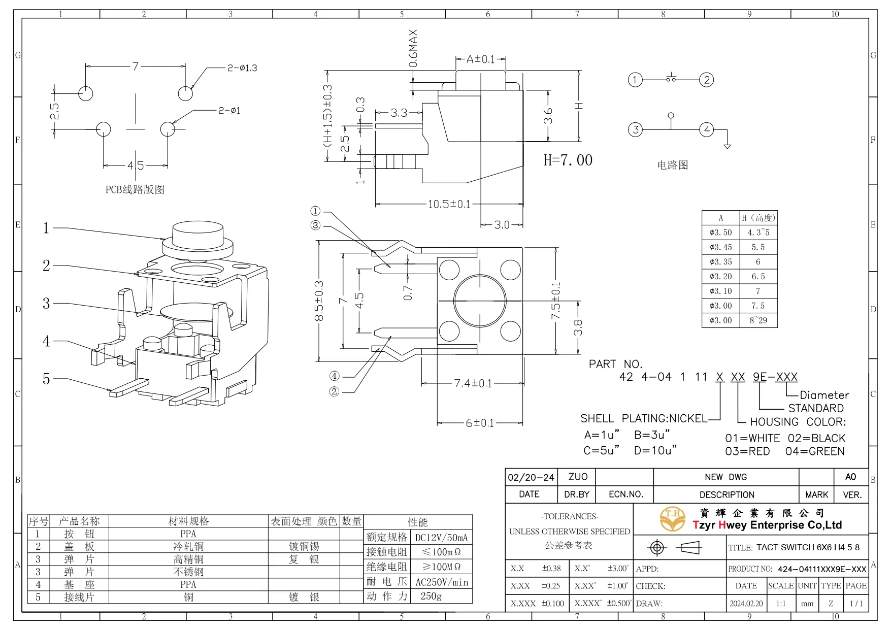 TACT SWITCH 6X6 H4.5-8