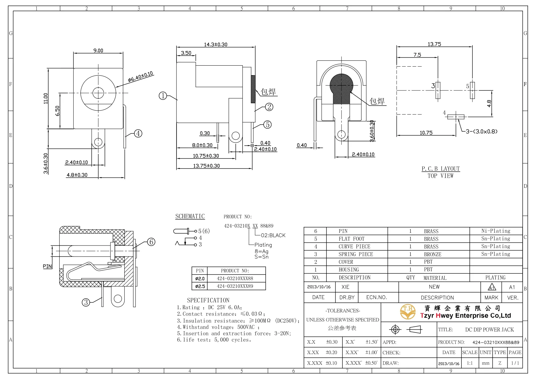 DC DIP POWER JACK 25V6A