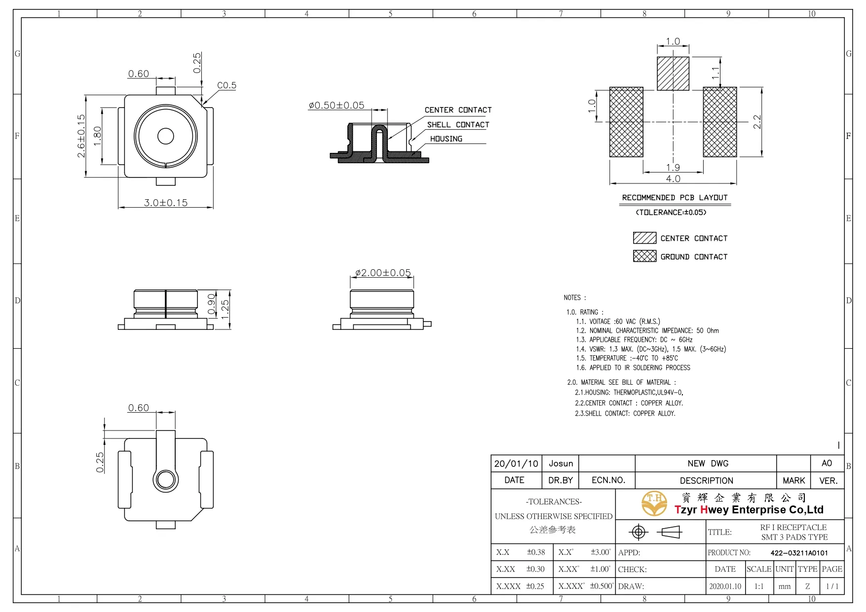 Micro RF Recetacle SMT 3PADS TYPE