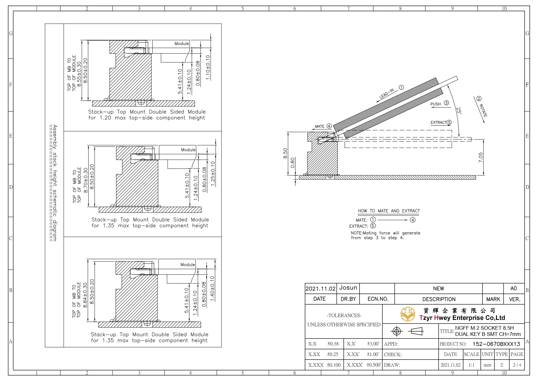  NGFF M.2 SOCKET 8.5H DUAL KEY B SMT CH=7mm
