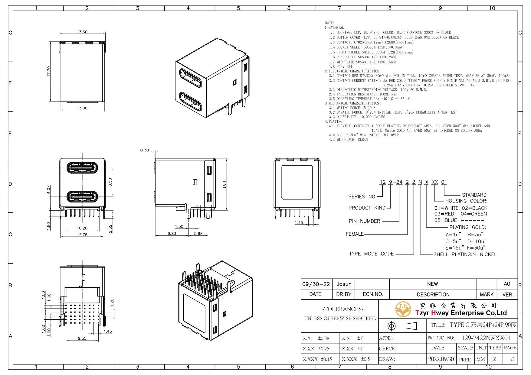  TYPE C 双层24P+24P 90度