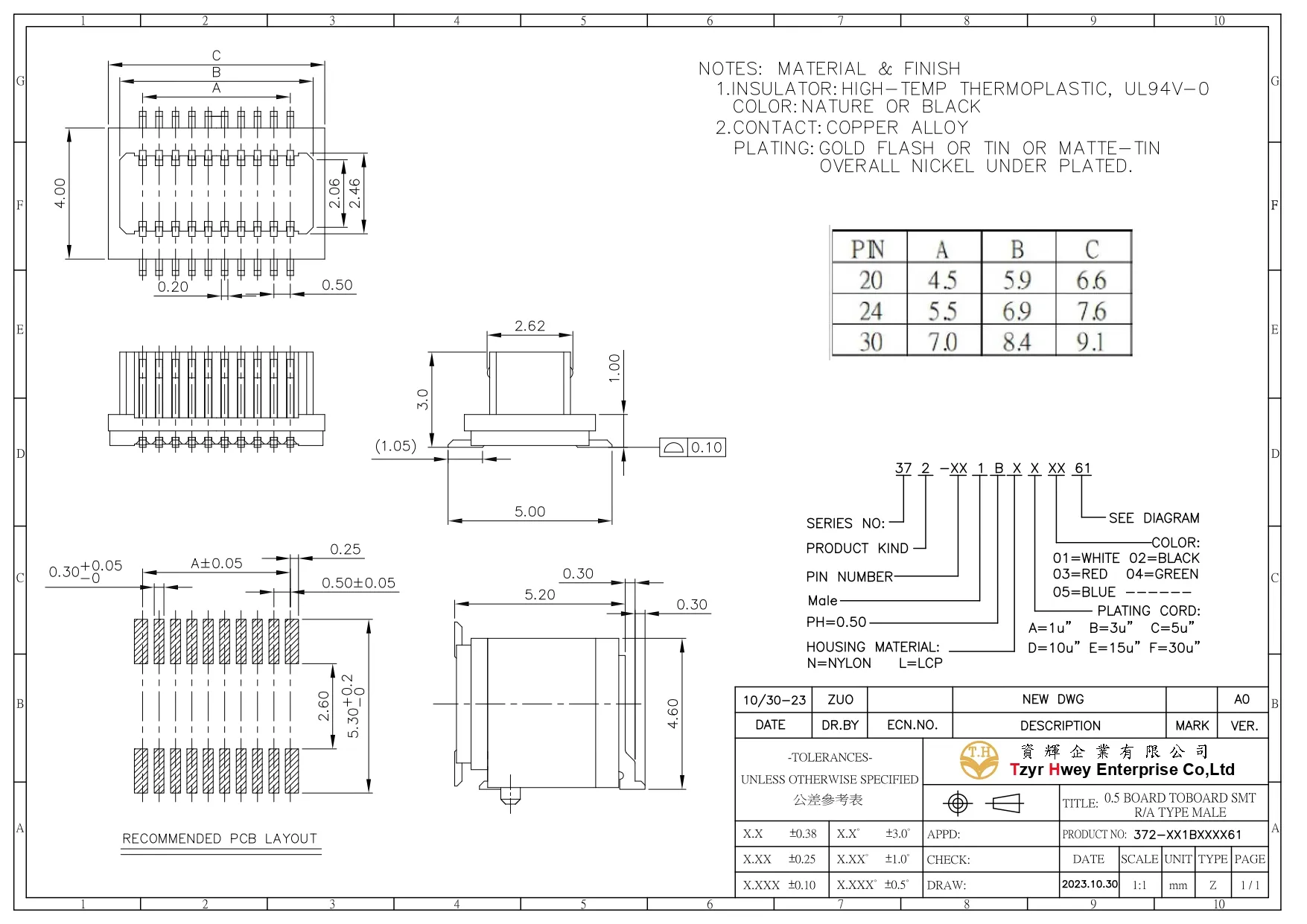 BOARD TO BOARD PH0.5  SMT R-A PLUG H3.0