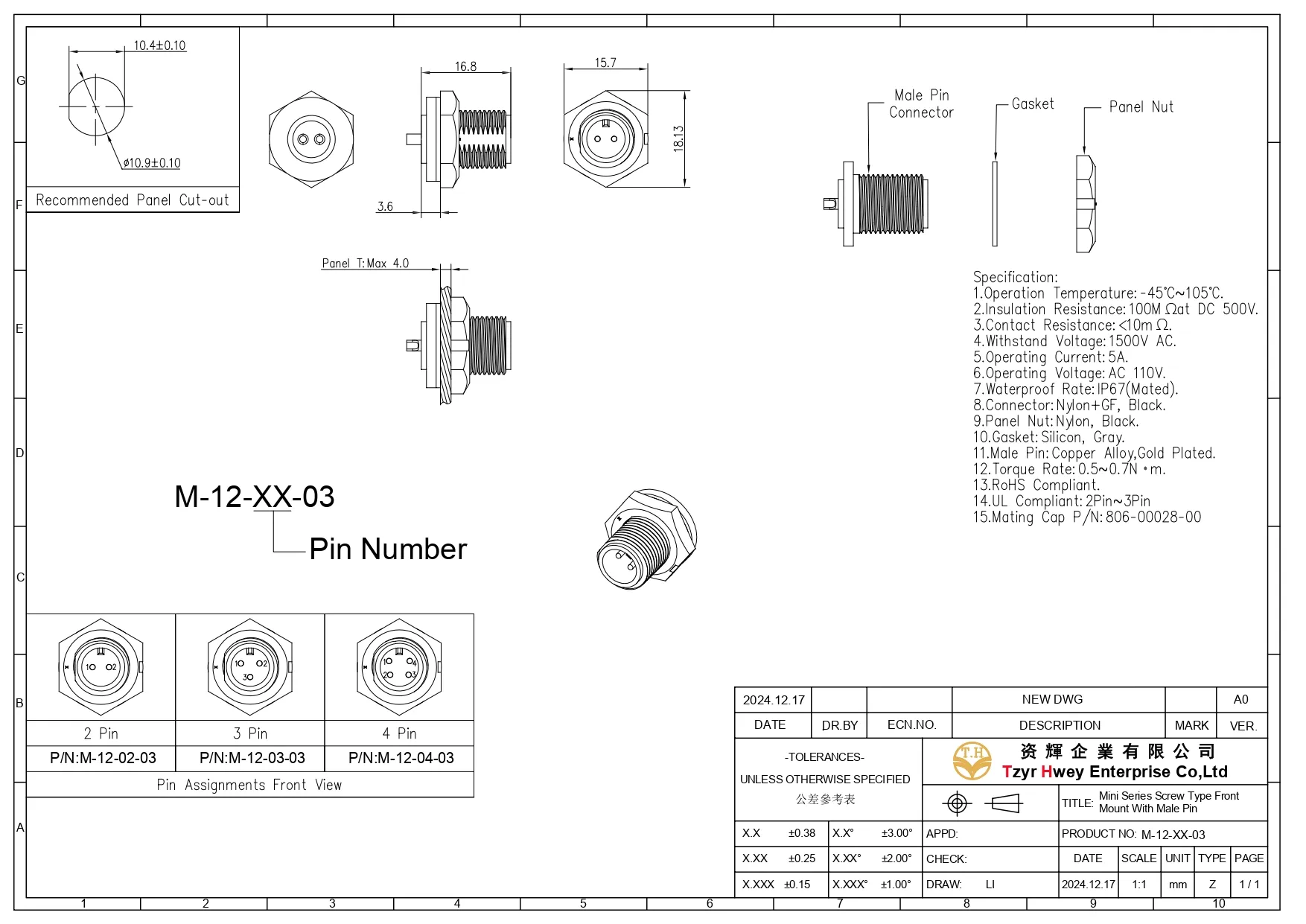 Mini Series Screw Type Front Mount With Male Pin