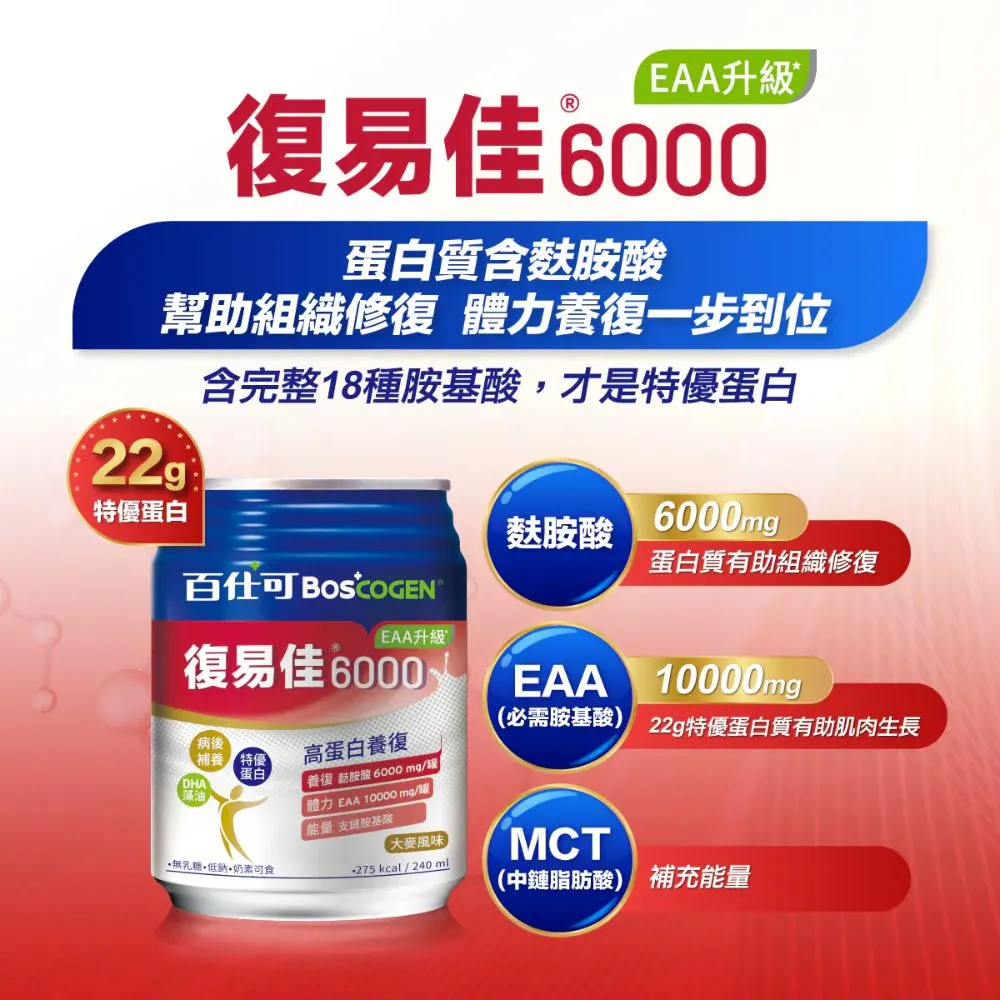 百仕可 復易佳6000Plus(大麥減糖)250mlx24罐/箱 加贈精油貼布一包