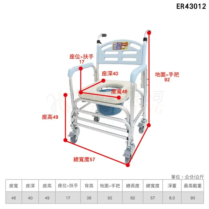 健康之星 便盆椅 | 鋁製有輪固定便椅-大背 | 門市可體驗 符合補助項目 便盆椅 最高補助1200元