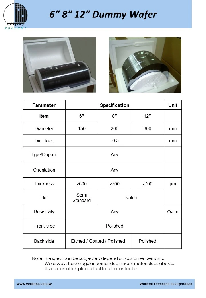 6” 8” 12” Dummy Wafer