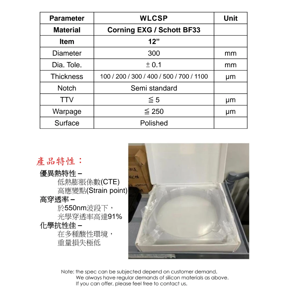 Glass Wafer -- WLCSP