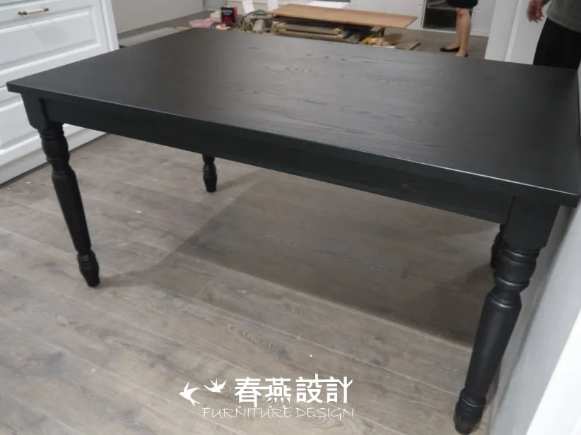 梣木美式古典黑伸縮餐桌 DIT0011
