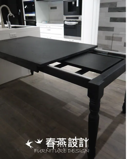 梣木美式古典黑伸縮餐桌 DIT0011