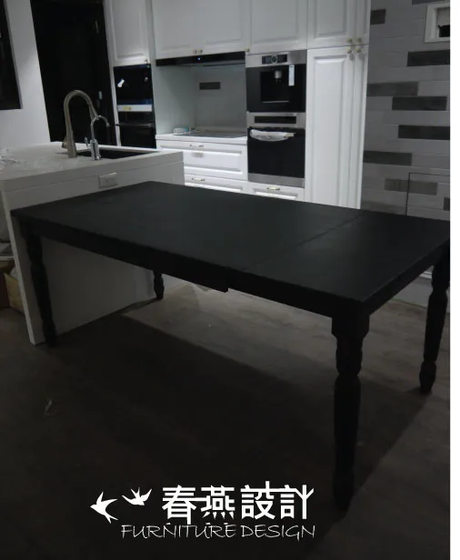 梣木美式古典黑伸縮餐桌 DIT0011