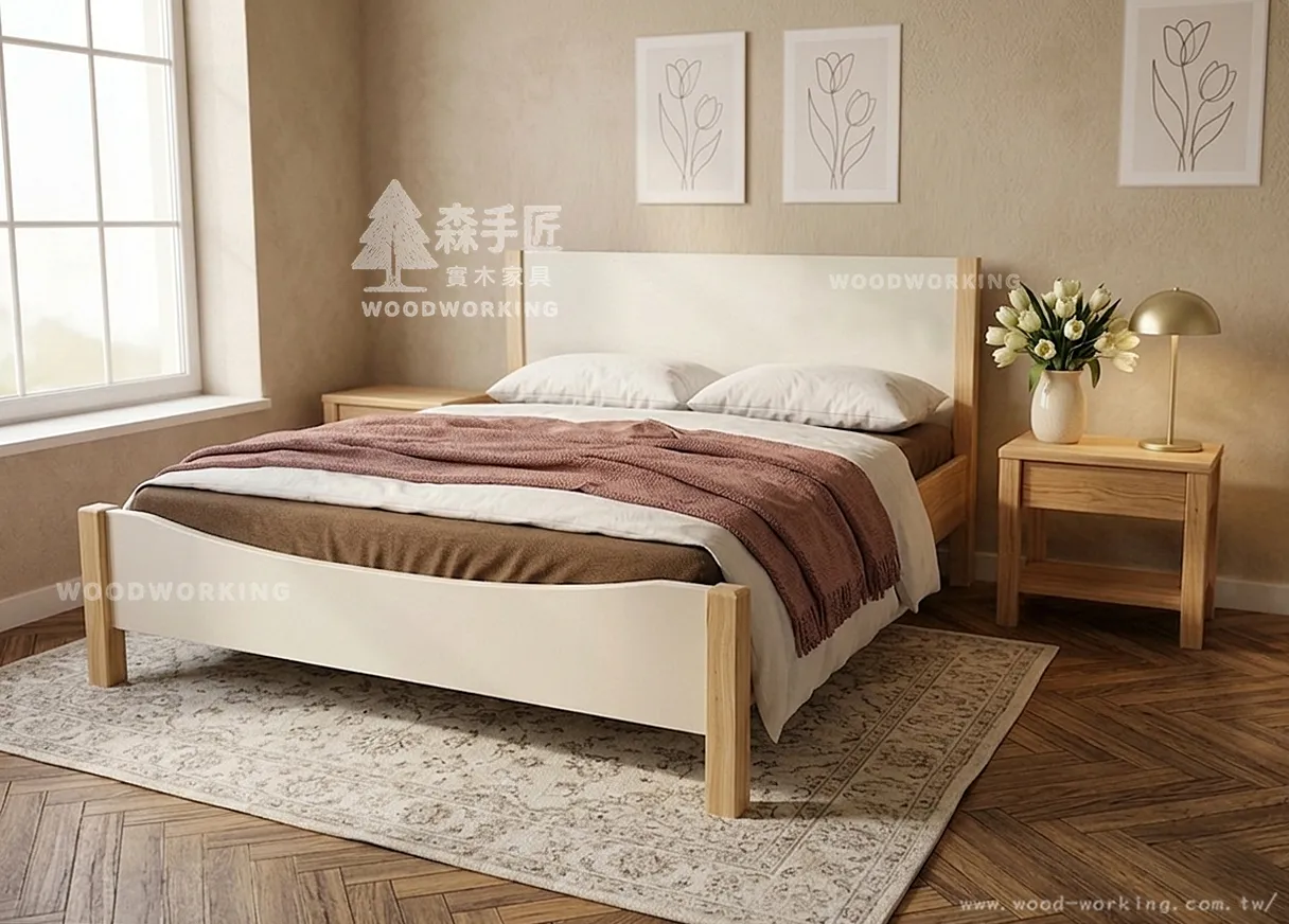 【雙人床】現代實木二_曲線床尾_雙拼(原木+白)-20260325