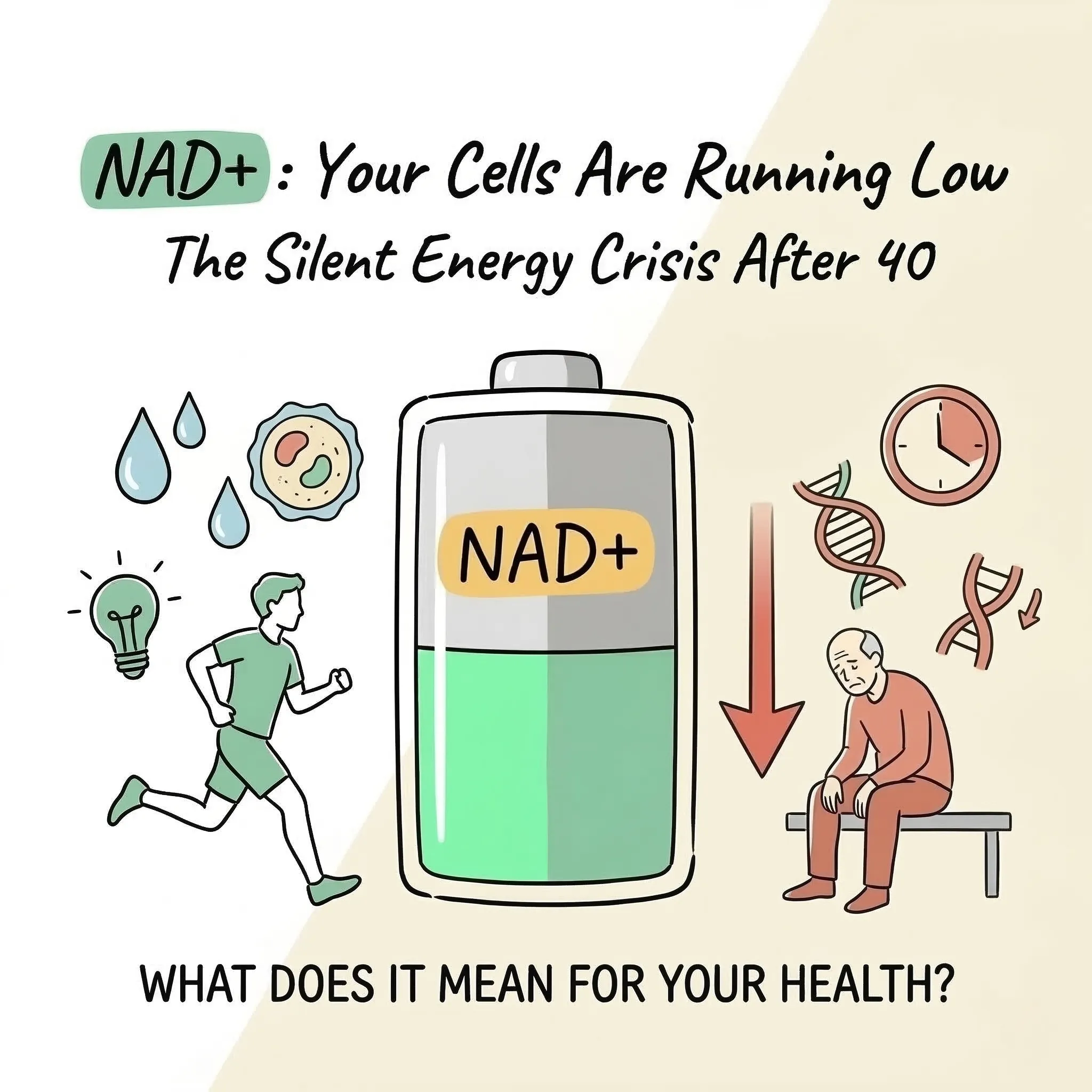 40 歲後每十年少掉 10%——你體內的 NAD+ 正在安靜消失