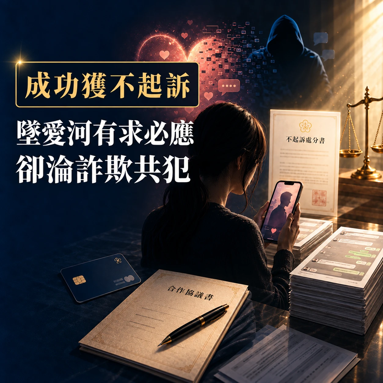 墜愛河有求必應卻淪詐欺共犯｜律師精準掌握成功爭取不起訴！台中法律顧問/西區法律顧問