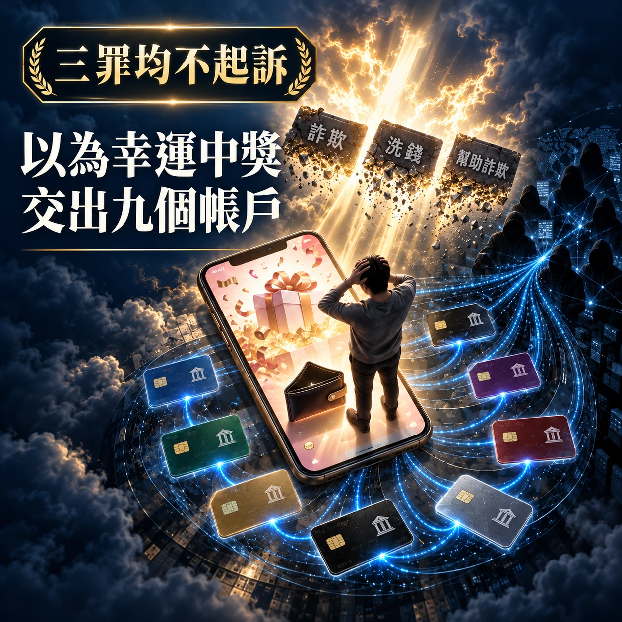以為幸運中獎交出九個帳戶｜重罪變成不起訴！台中詐欺訴訟律師/台中洗錢訴訟律師