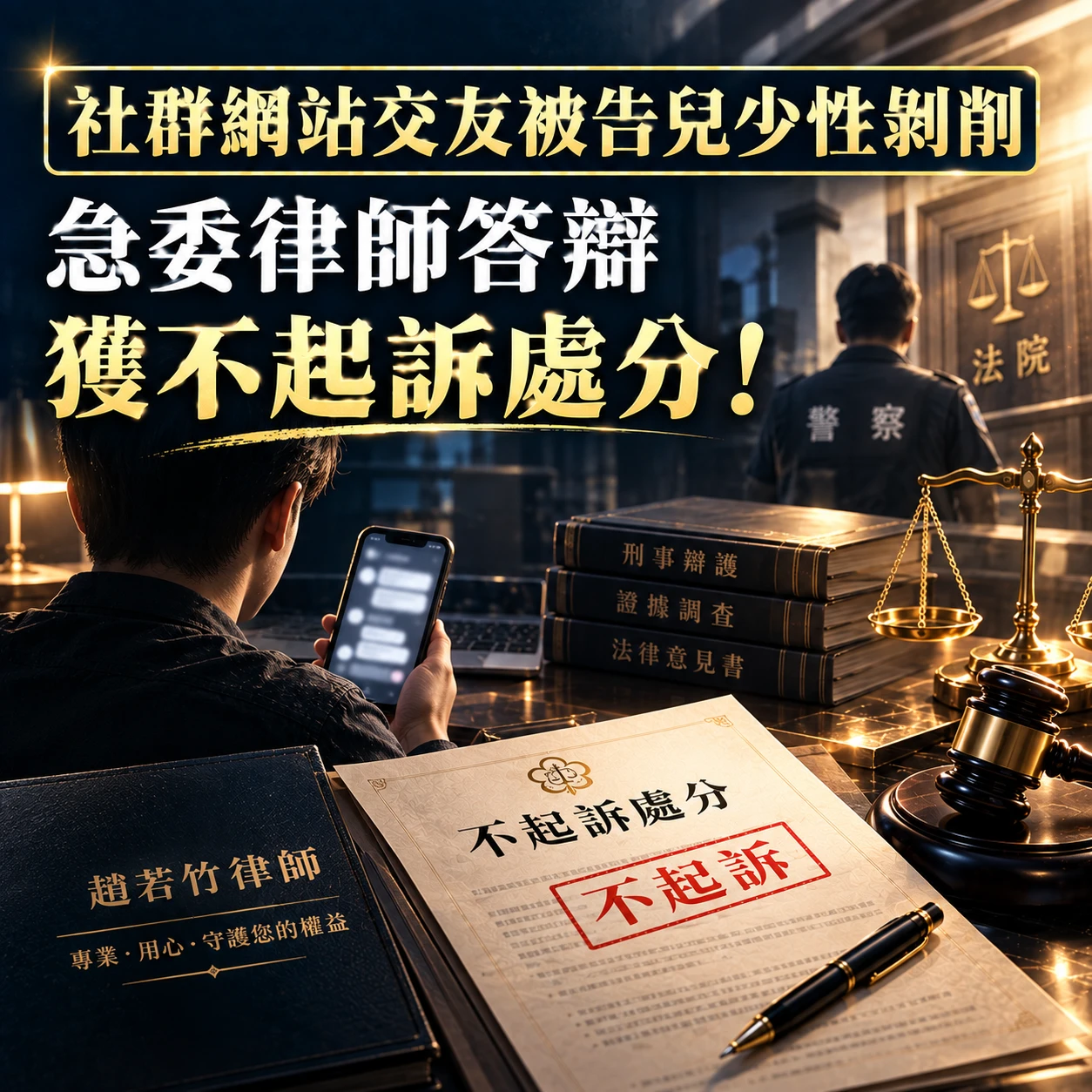社群網站交友被告兒少性剝削｜急委趙若竹律師答辯獲不起訴！台中兒少性剝削律師/台中妨性律師