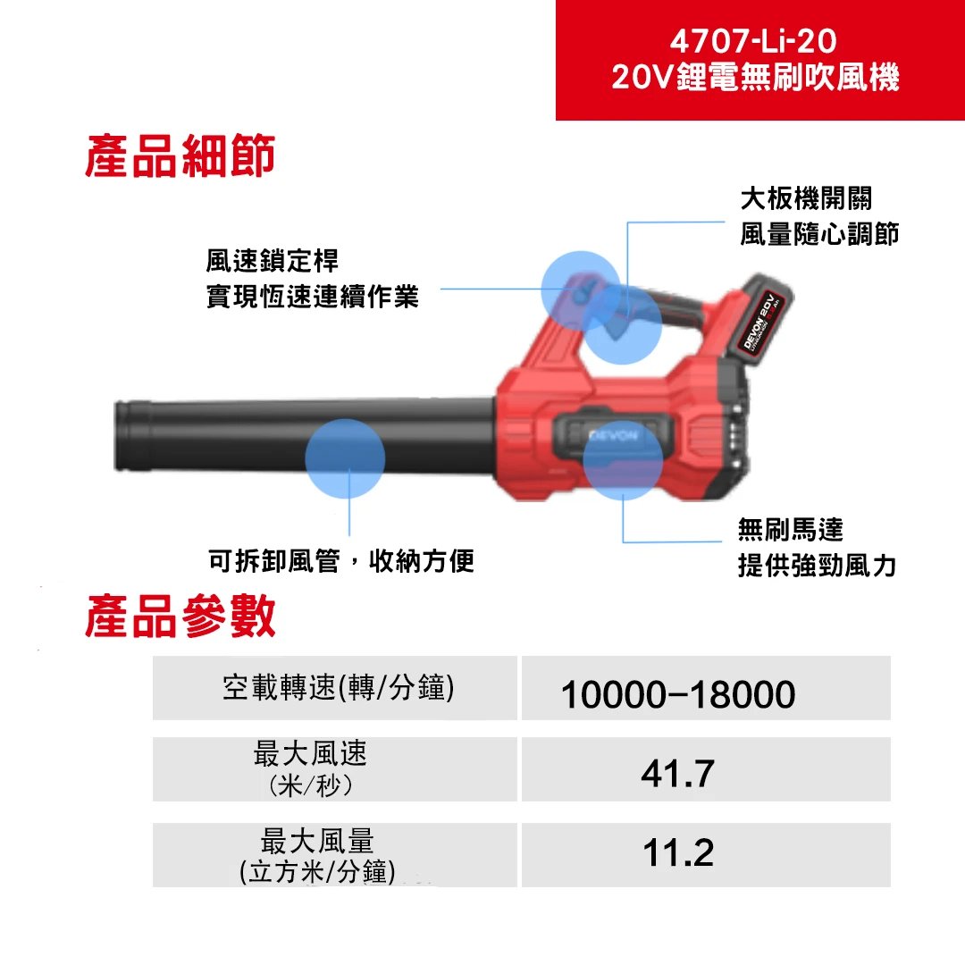 4707-Li-20 20V鋰電無刷吹風機