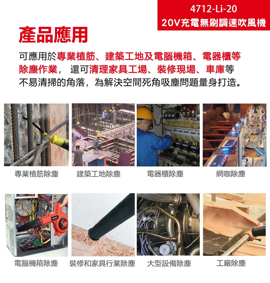 4712-Li-20 20V充電無刷調速吹風機
