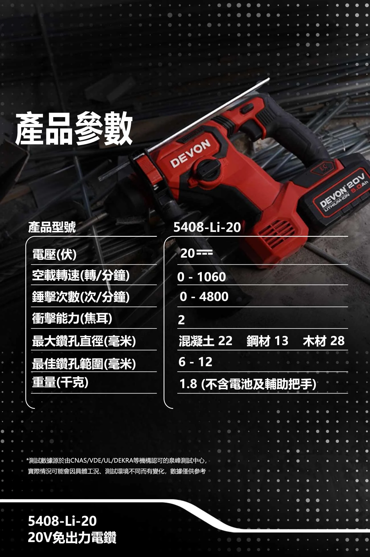 5408-Li-20 20V免出力電鑽