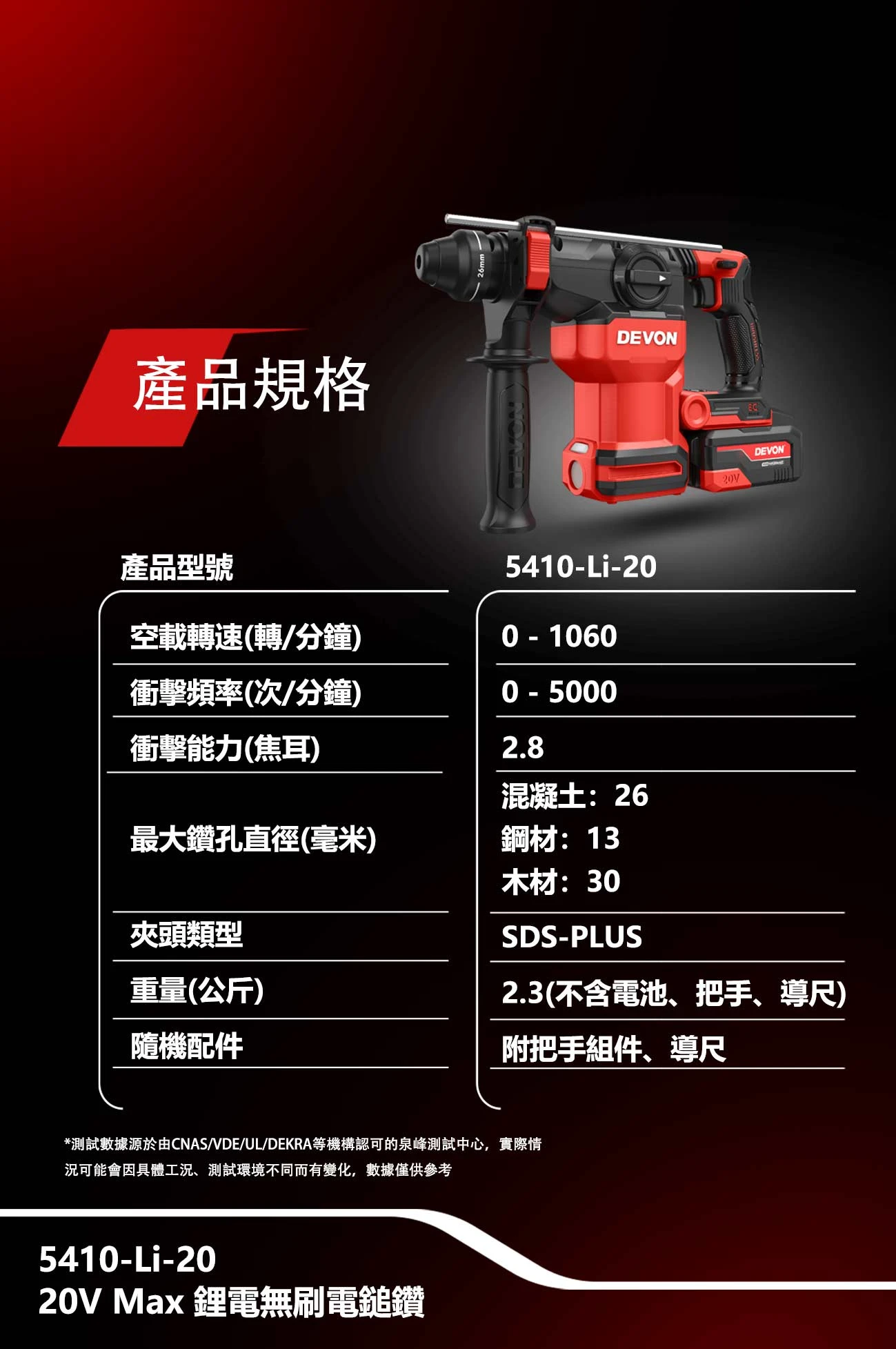 5410-Li-20 20V Max 鋰電無刷電鎚鑽