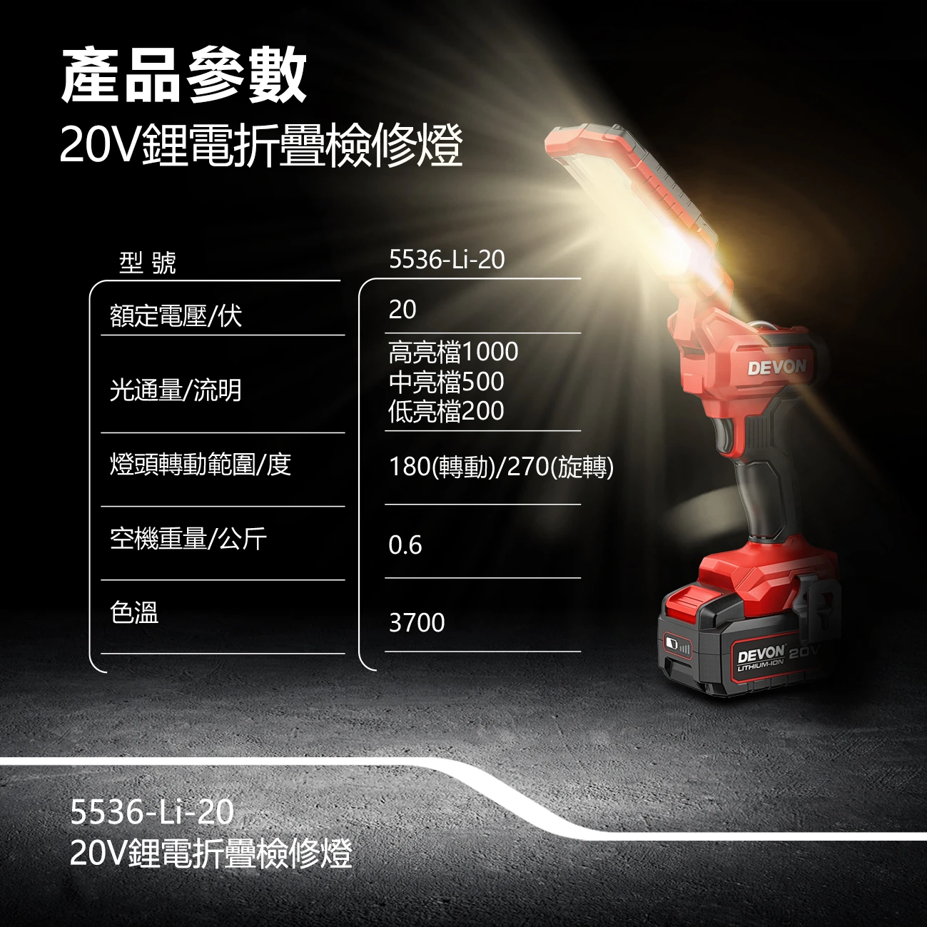 5536-Li-20 20V鋰電折疊工作燈
