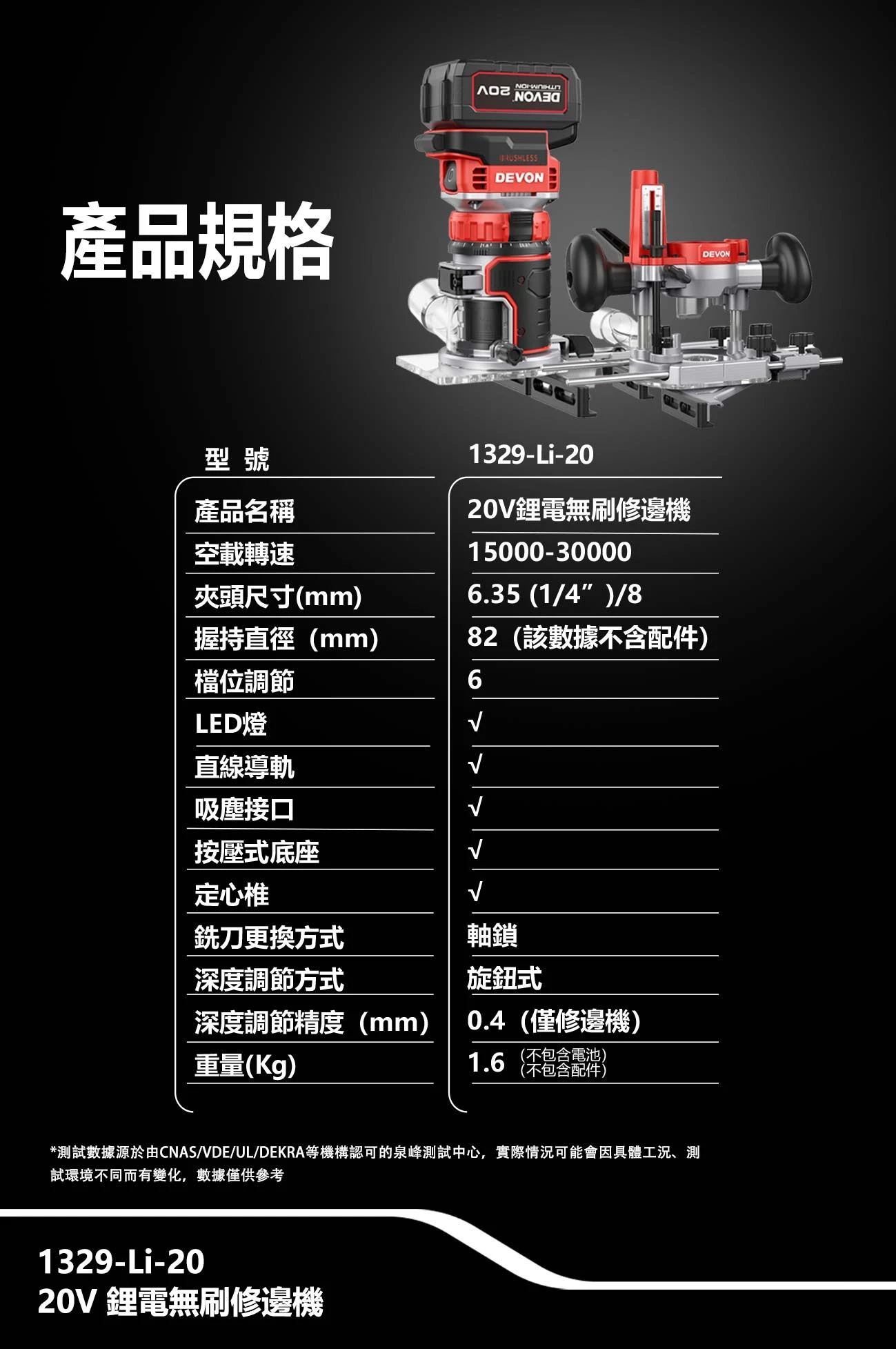 1329-Li-20 20V鋰電無刷修邊機