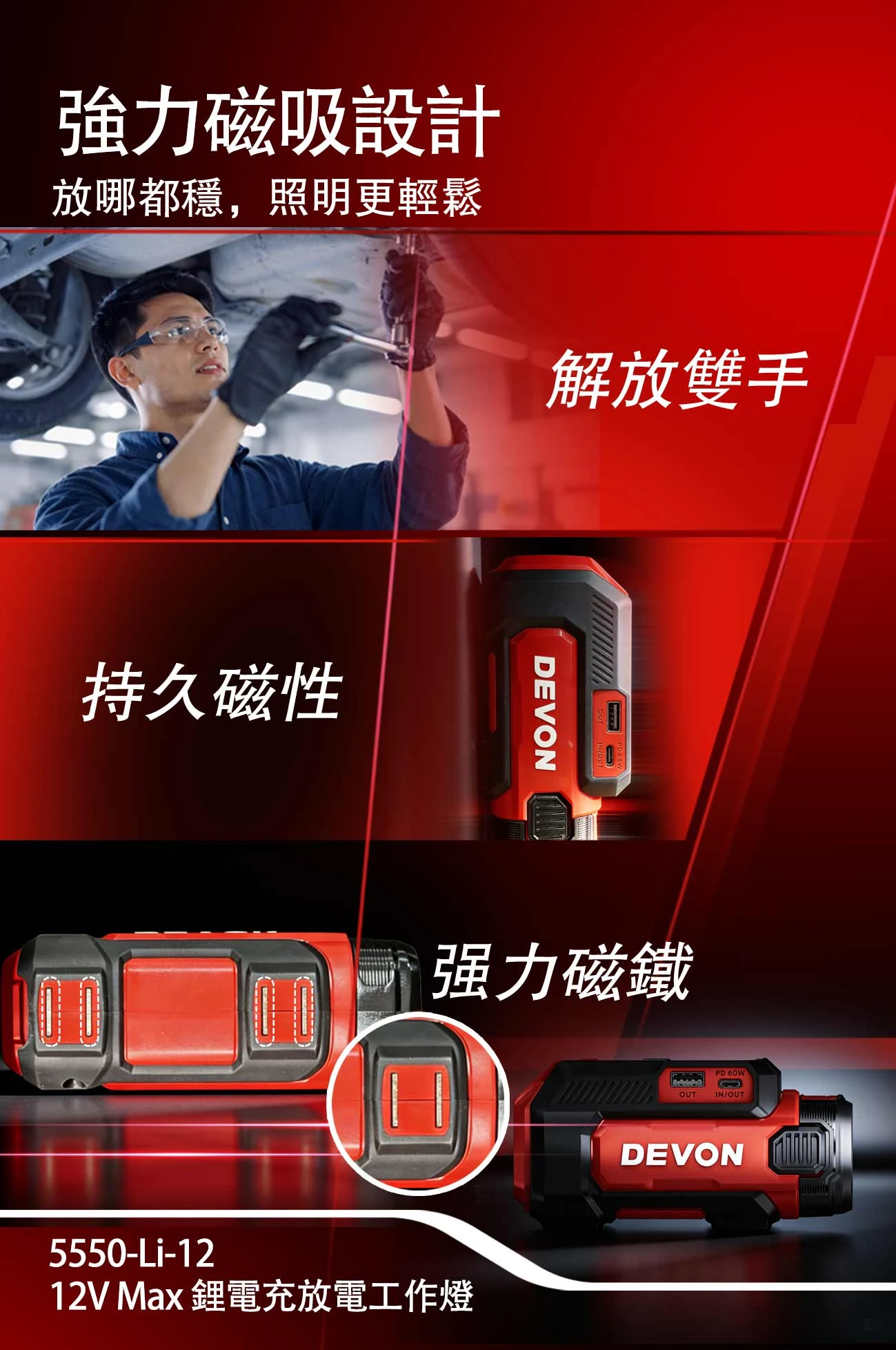 5550-Li-12 12V Max 鋰電充放電工作燈