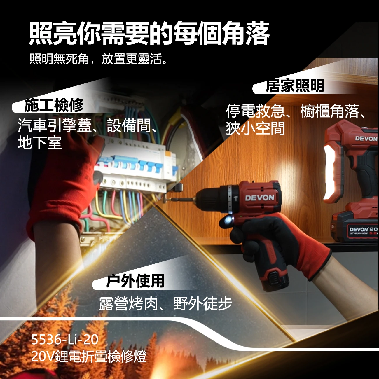 5536-Li-20 20V鋰電折疊工作燈