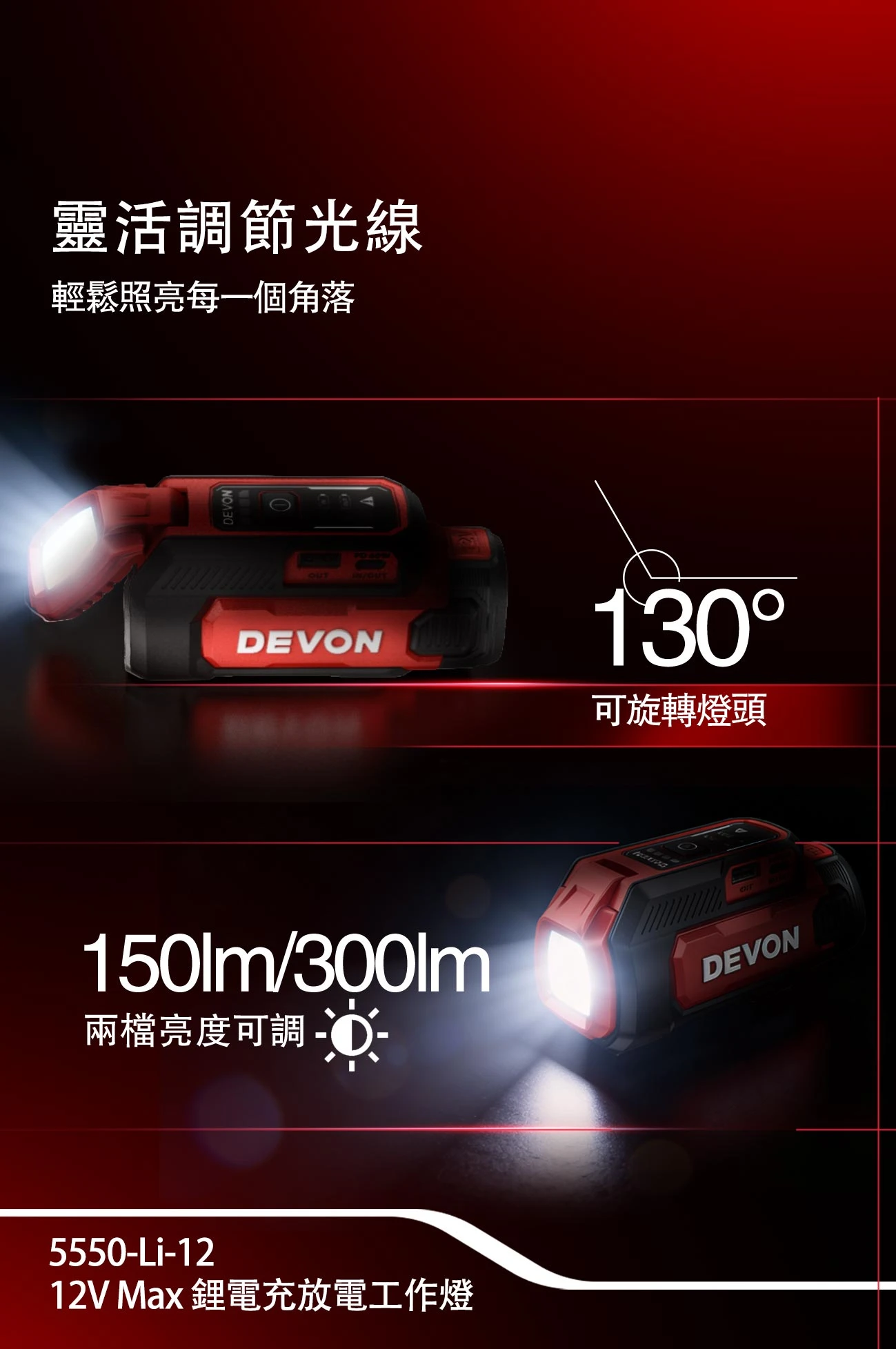 5550-Li-12 12V Max 鋰電充放電工作燈