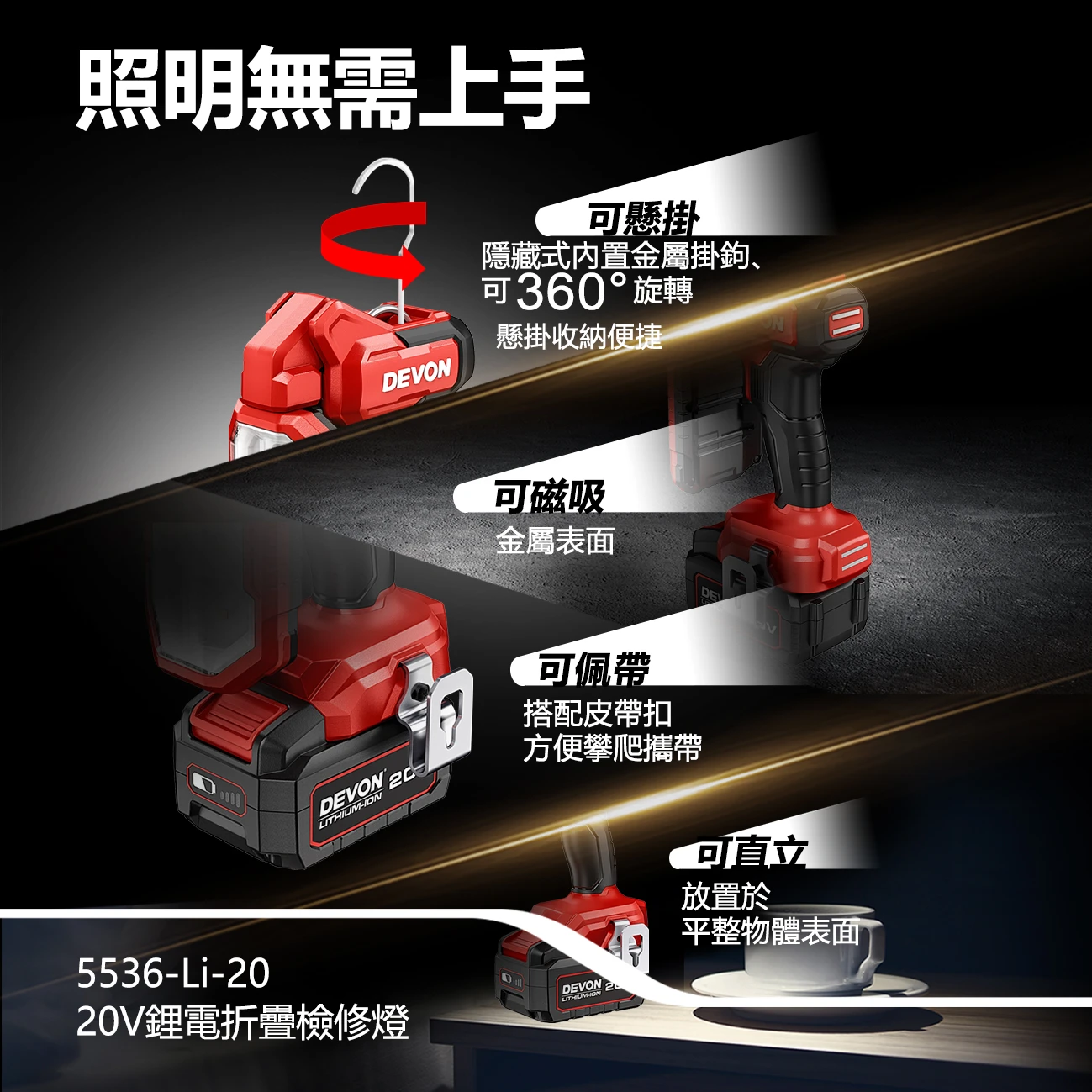 5536-Li-20 20V鋰電折疊工作燈