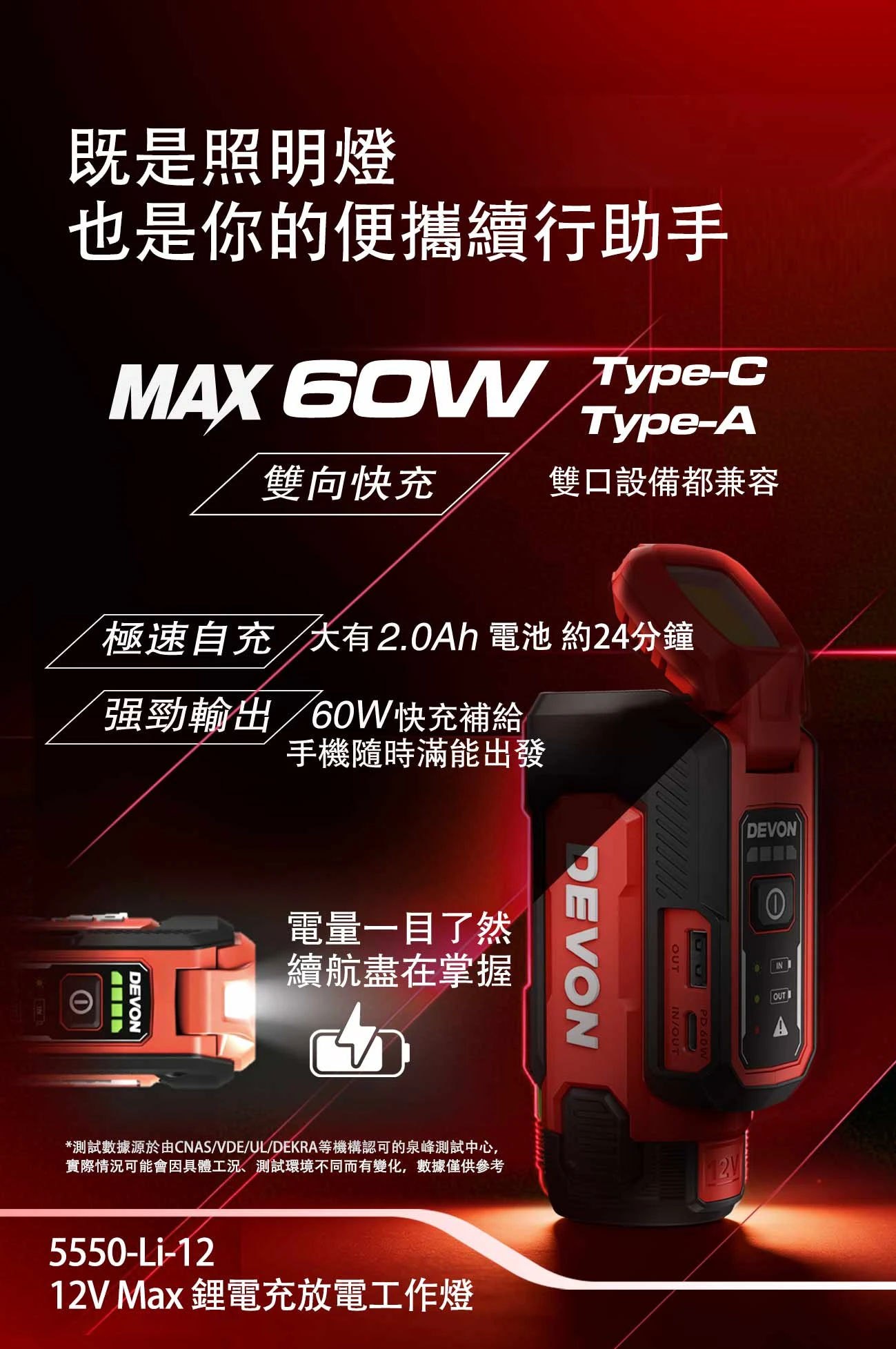 5550-Li-12 12V Max 鋰電充放電工作燈