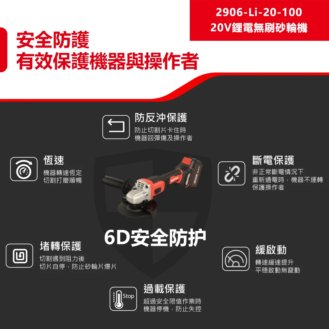2906-Li-20-100 20V鋰電無刷砂輪機
