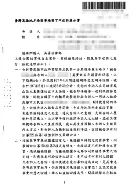 強制性交罪 - 不起訴處分
