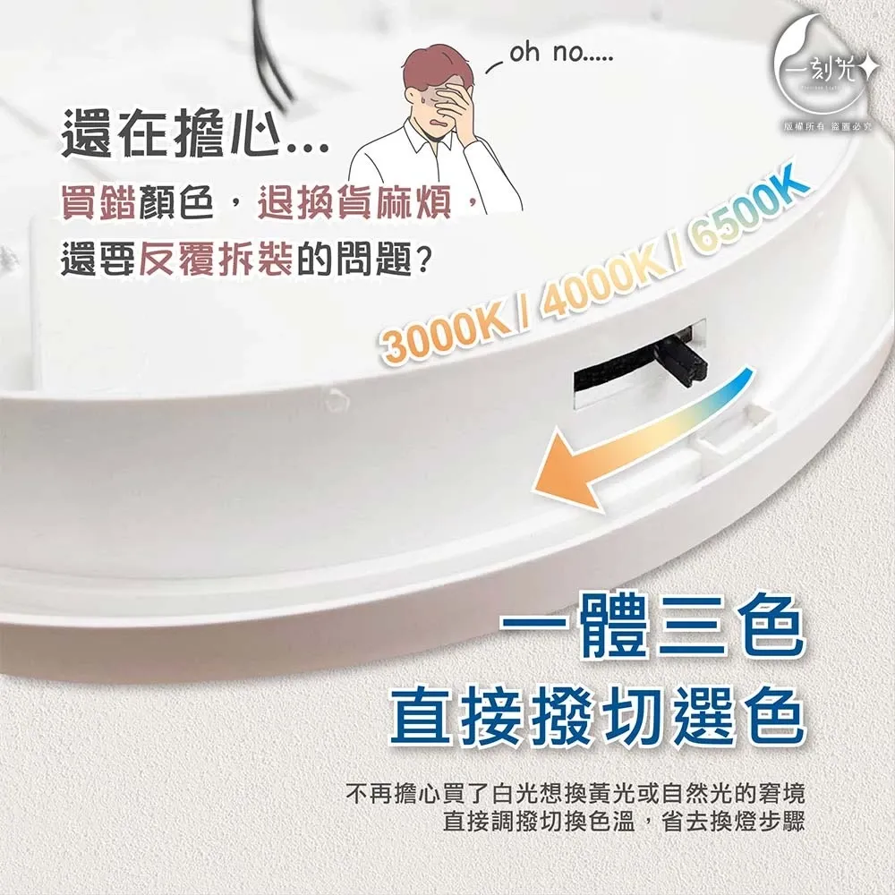 [一刻光]LED吸頂燈 20W三色撥切防潮吸頂燈 防塵防蚊蟲防潮