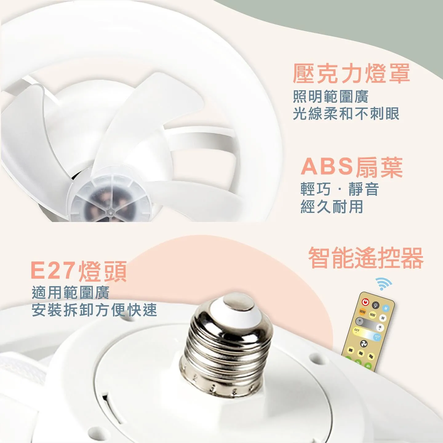 360°擺頭風扇燈 48W遙控LED風扇電燈 保固6個月 E27 擺頭電風扇 風扇吊燈 吊扇燈 風扇吊燈 浴廁燈 一刻光