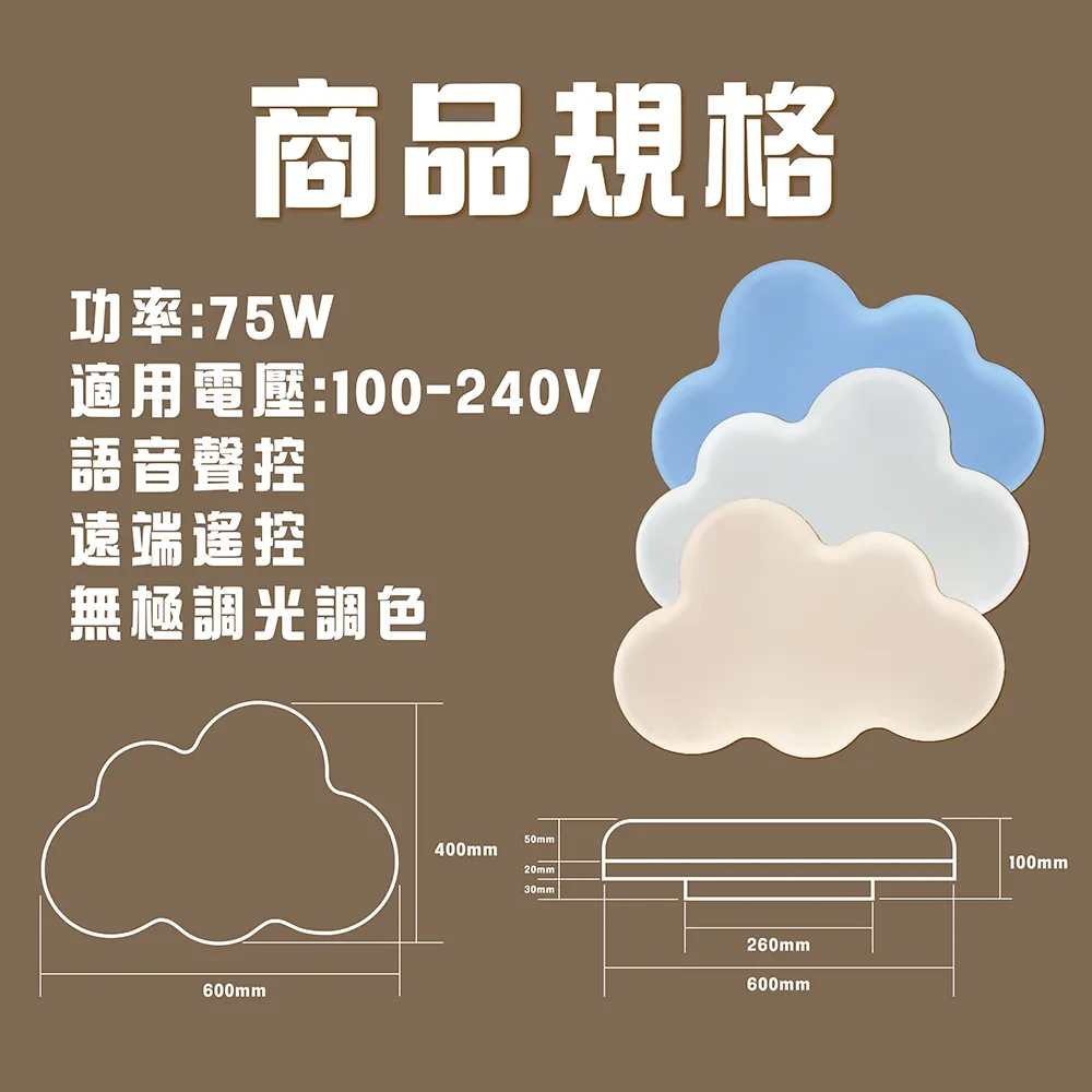 《台中實體門市》 75W雲朵吸頂燈 LED吸頂燈 智能語音聲控功能 智慧遙控調光調色 背光小夜燈 多段調節 原廠保固