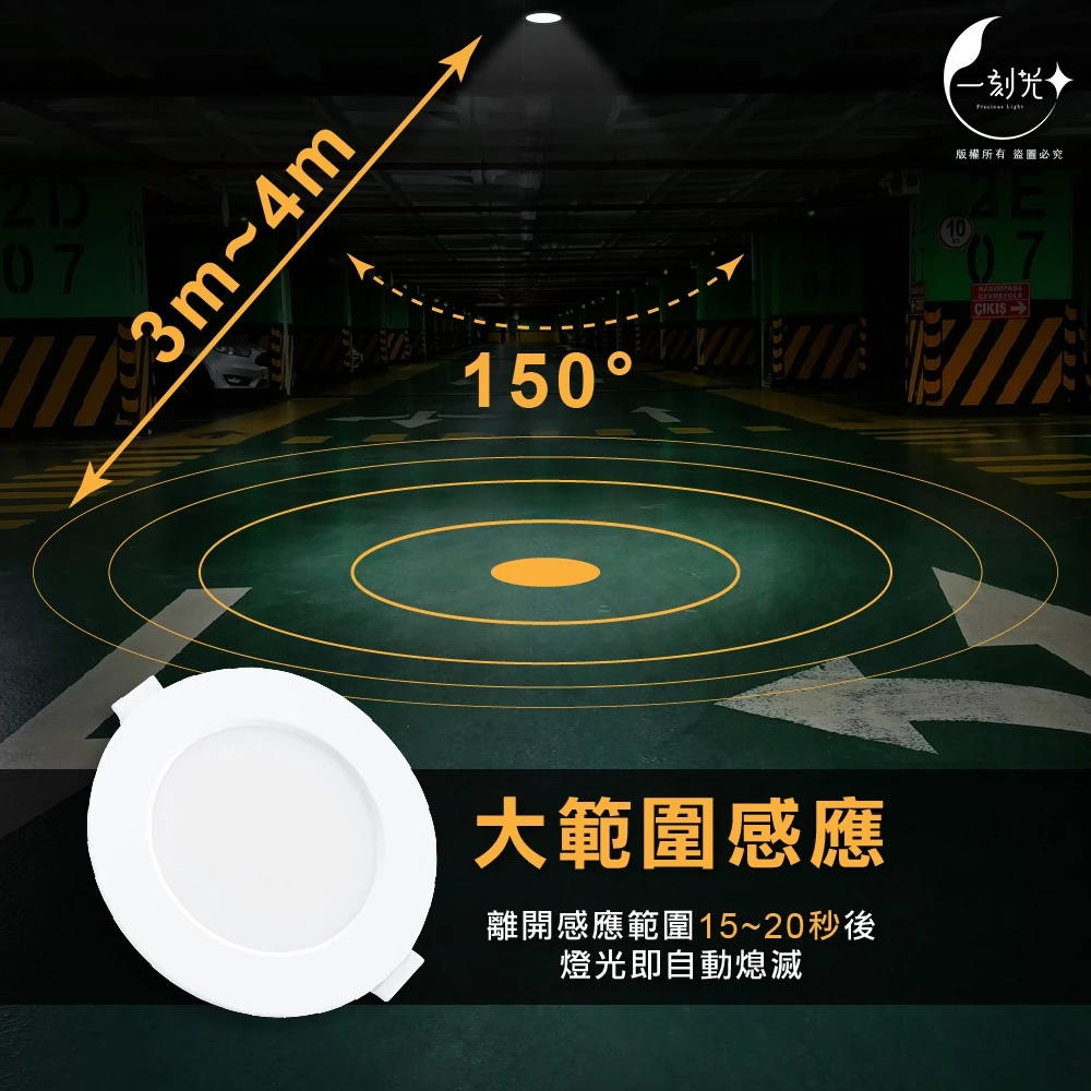 現貨 15W雷達感應崁燈 附快速接頭 保固1年 LED崁燈 薄型嵌燈 感應崁燈 感應嵌燈 雷達感應 待機20% 一刻光
