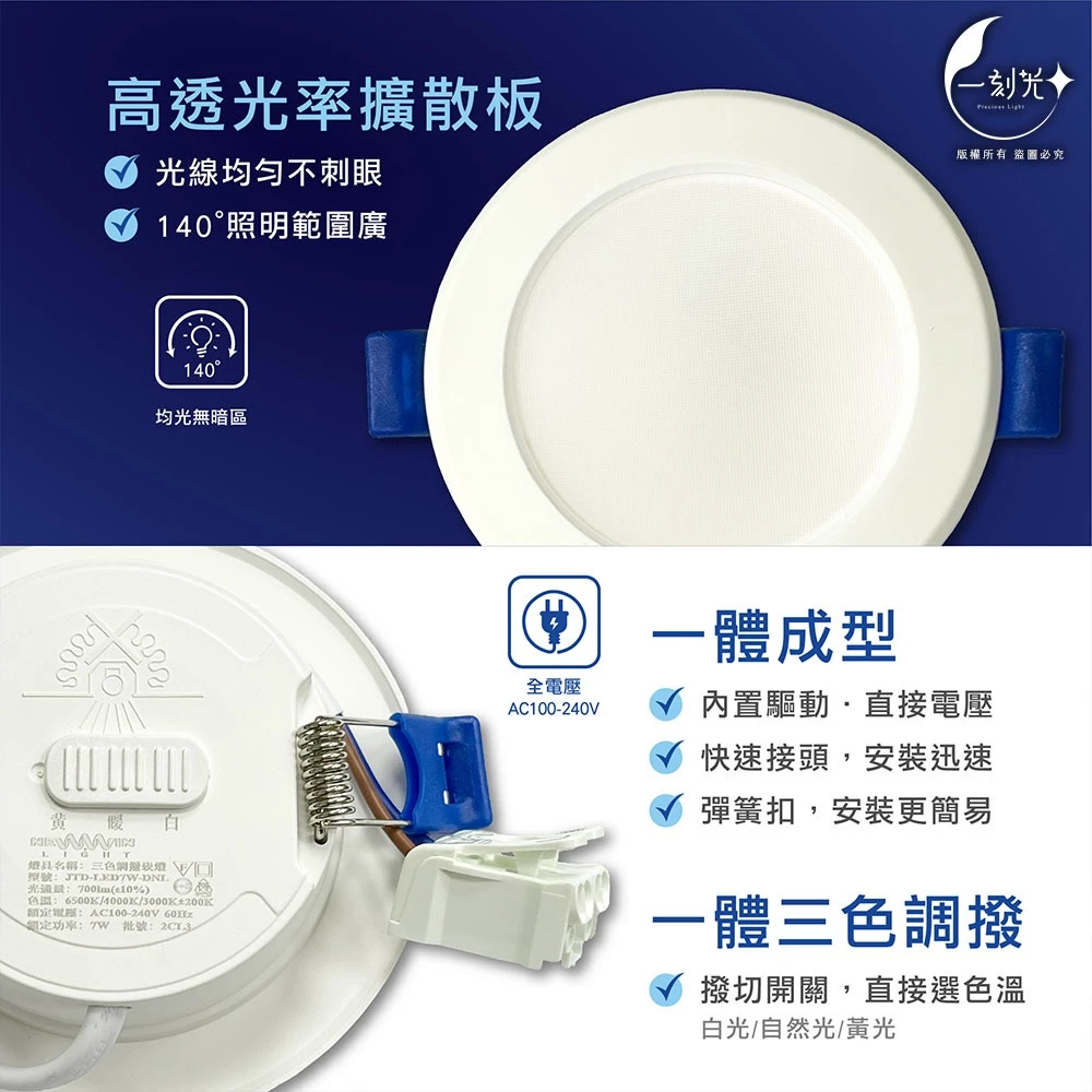 《台中實體門市》現貨 LED三色調撥崁燈 7cm.9cm.15cm 附快速接頭 三色撥切 7W.12W.15W嵌燈 保固