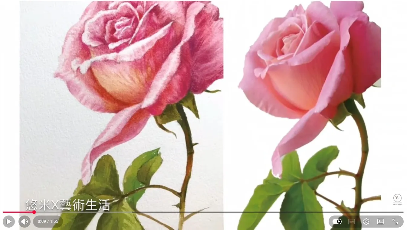 看悠米、學畫畫#20水彩畫粉紅色玫瑰花