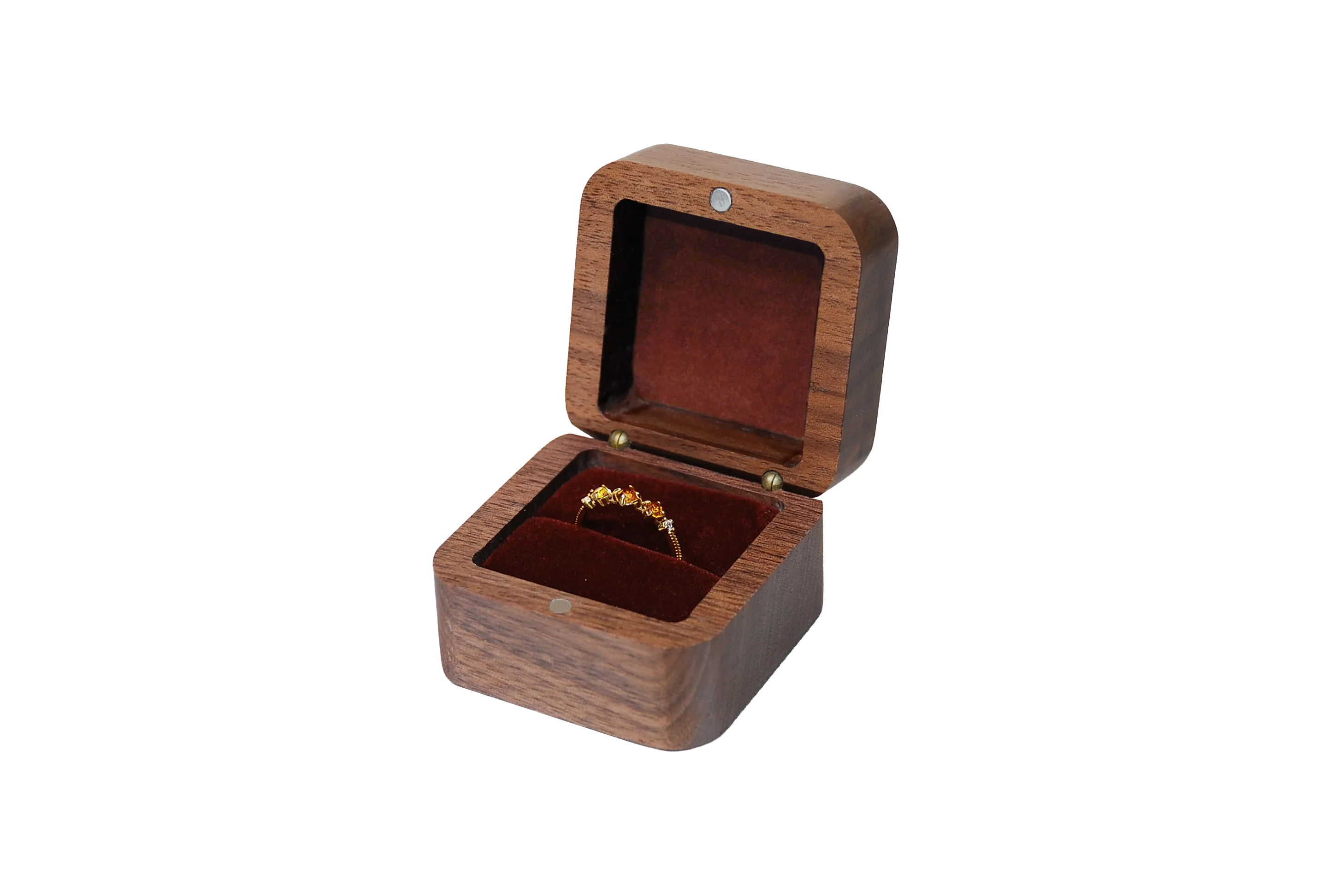 實木方型北美胡桃單戒盒